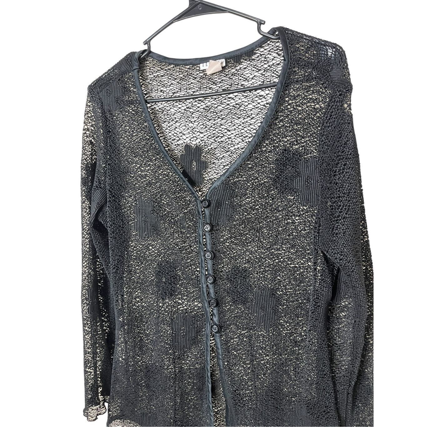 Other Vintage Zenobia Black Sheer Button Front Cardigan Flower Pri Size XL / US 12-14 / IT 48-50 - 2 Thumbnail