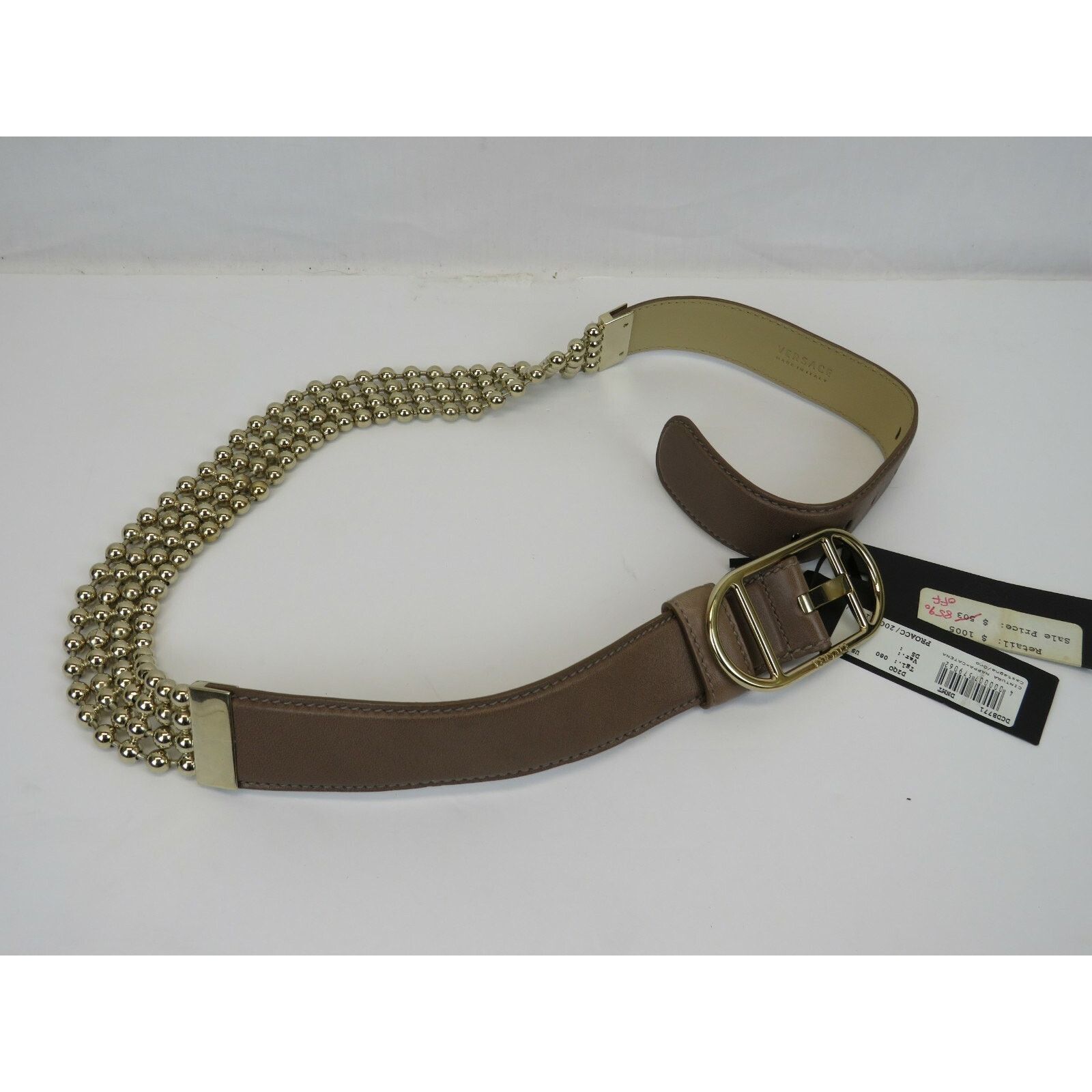 Versace VERSACE BEIGE LEATHER GOLD TONE CHAIN BUCKLE BELT 95 38 $1K Size ONE SIZE - 2 Thumbnail
