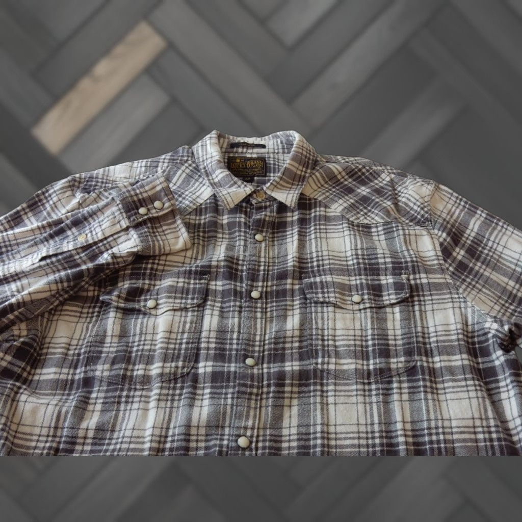 Lucky Brand Lucky Brand Men's Western Shirt Size L Plaid Flannel Cotton Button-Up Long Sleeve Gray 90s Mens Size US L / EU 52-54 / 3 - 1 Thumbnail