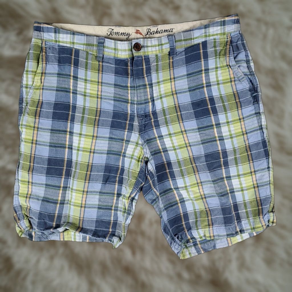 Tommy Bahama VINTAGE Tommy Bahama Shorts Men 36 Blue Green Plaid Linen Tencel Casual Fall Size US 36 / EU 52 - 1 Thumbnail