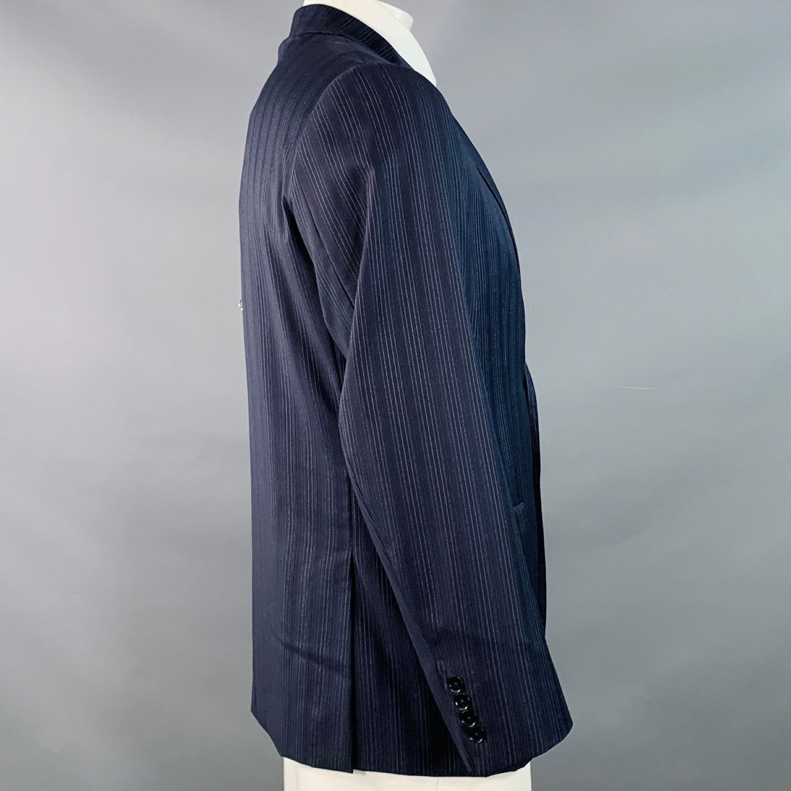 Isaia ISAIA Regular Navy Blue White Stripe Wool Twill Sport Coat Size 42R - 3 Thumbnail