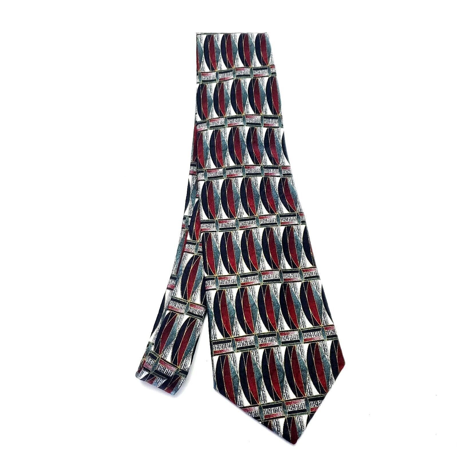 Pierre Cardin Pierre Cardin Gray Red Silk Tie Woven Wide Geometric Size ONE SIZE - 6 Thumbnail