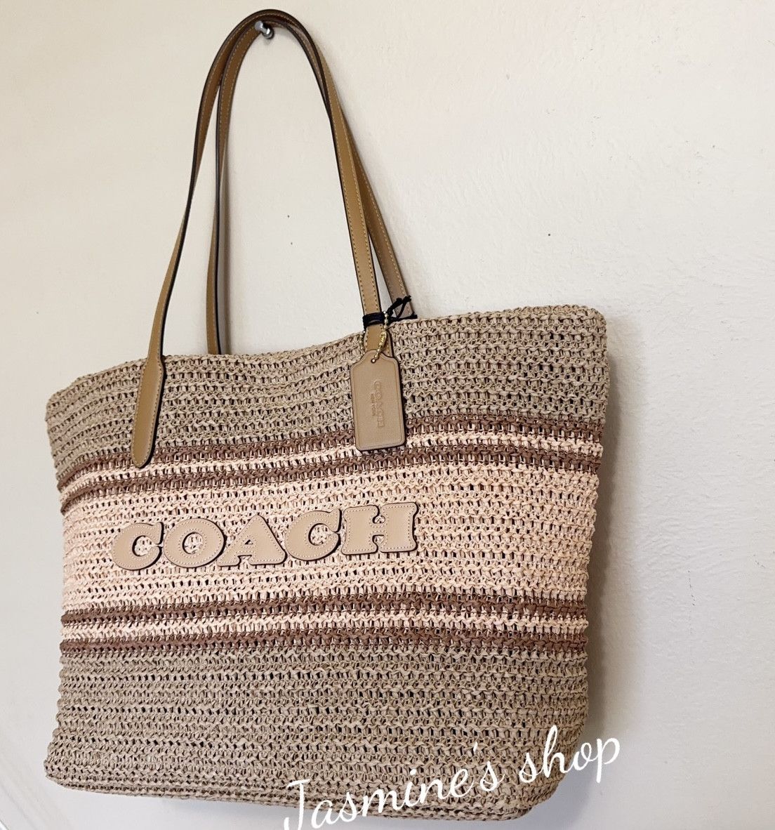 Coach NWT COACH Straw and smooth leather City Tote Bag CBG87 Size ONE SIZE - 6 Thumbnail