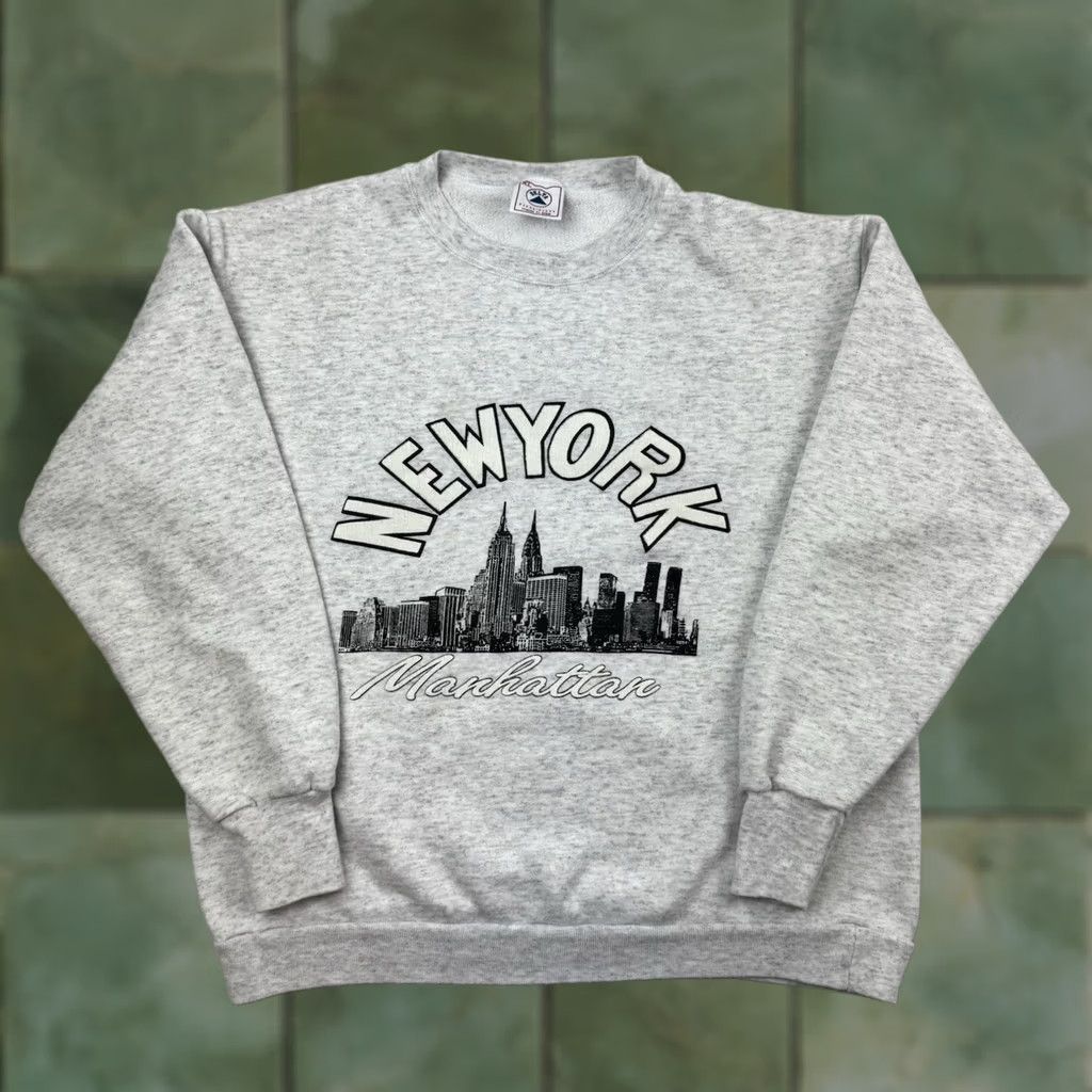 Delta VINTAGE Delta Sweatshirt Men XL Crewneck Gray USA 90s New York City Empire State Twin Towers Size US XL / EU 56 / 4 - 1 Thumbnail