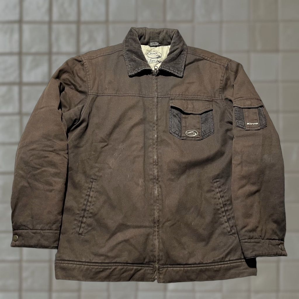 VINTAGE Bomber Jacket Full Zip Quilted Cotton Brown Grunge 90s Y2K