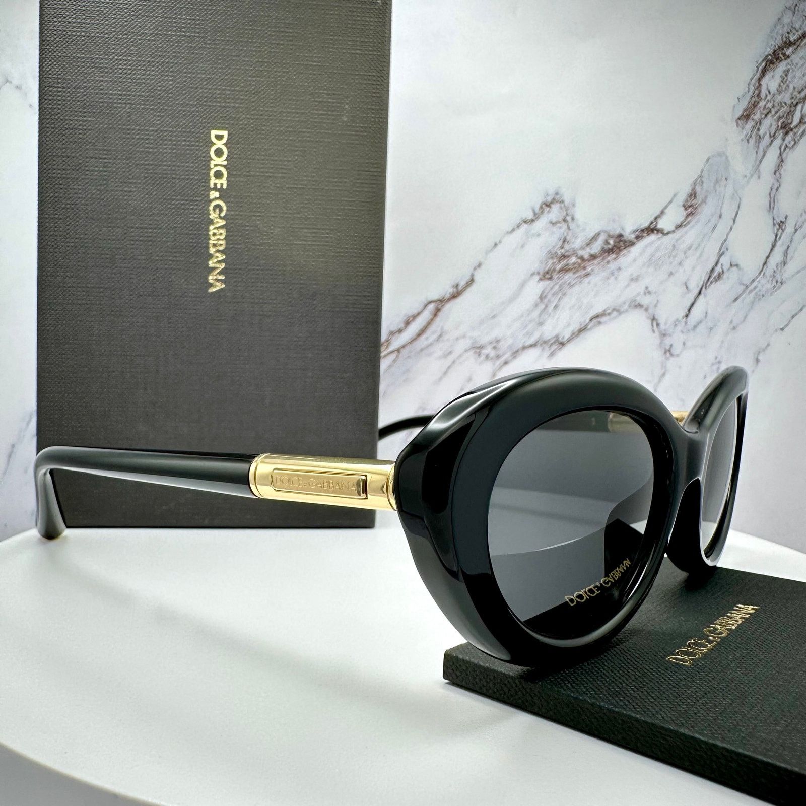 Dolce & Gabbana New Dolce & Gabbana Sunglasses Black Oval Cat Eye Gold Metal Size ONE SIZE - 19 Thumbnail