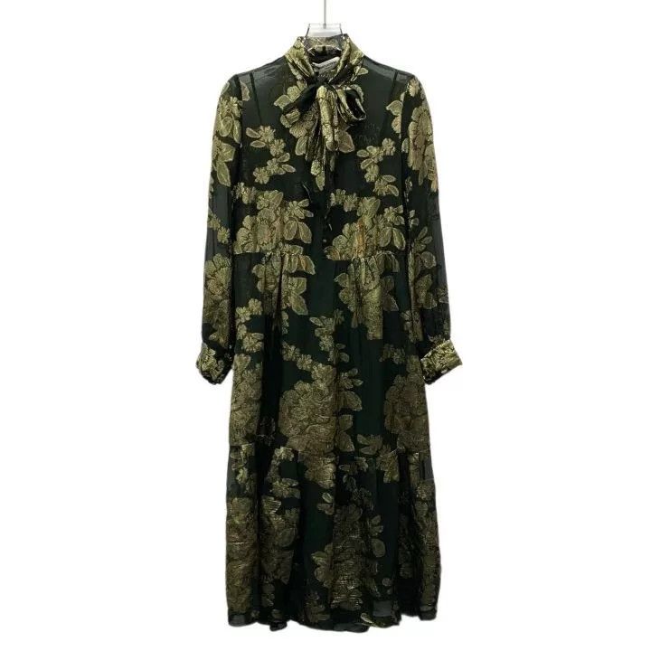Saint Laurent Paris YSL Dark Green Gold Floral Silk Dress Size XS / US 0-2 / IT 36-38 - 1 Thumbnail