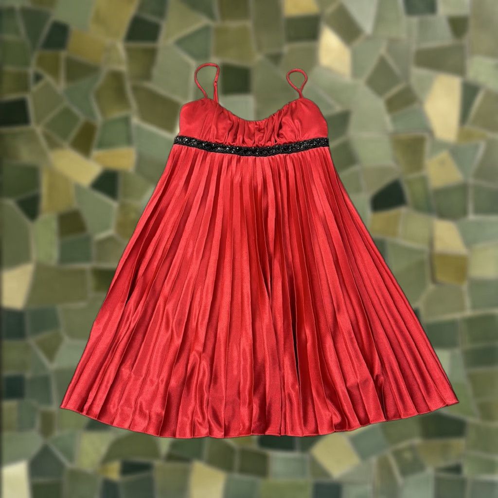 Vintage Speechless Dress Juniors M Red Satin Pleated Fit Flare Sequin Belt Party Mini Nightclub Dress Size M / US 6-8 / IT 42-44 - 1 Thumbnail
