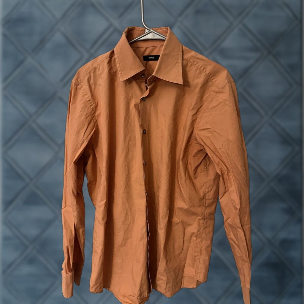 Hugo Boss HUGO BOSS Mens Shirt 16/41 Orange Long Sleeve Button Up Collar Dress Shirt Mens Orange 100% Cotton Regular Button-Down Mens Shirt Size US L / EU 52-54 / 3 - 1 Thumbnail