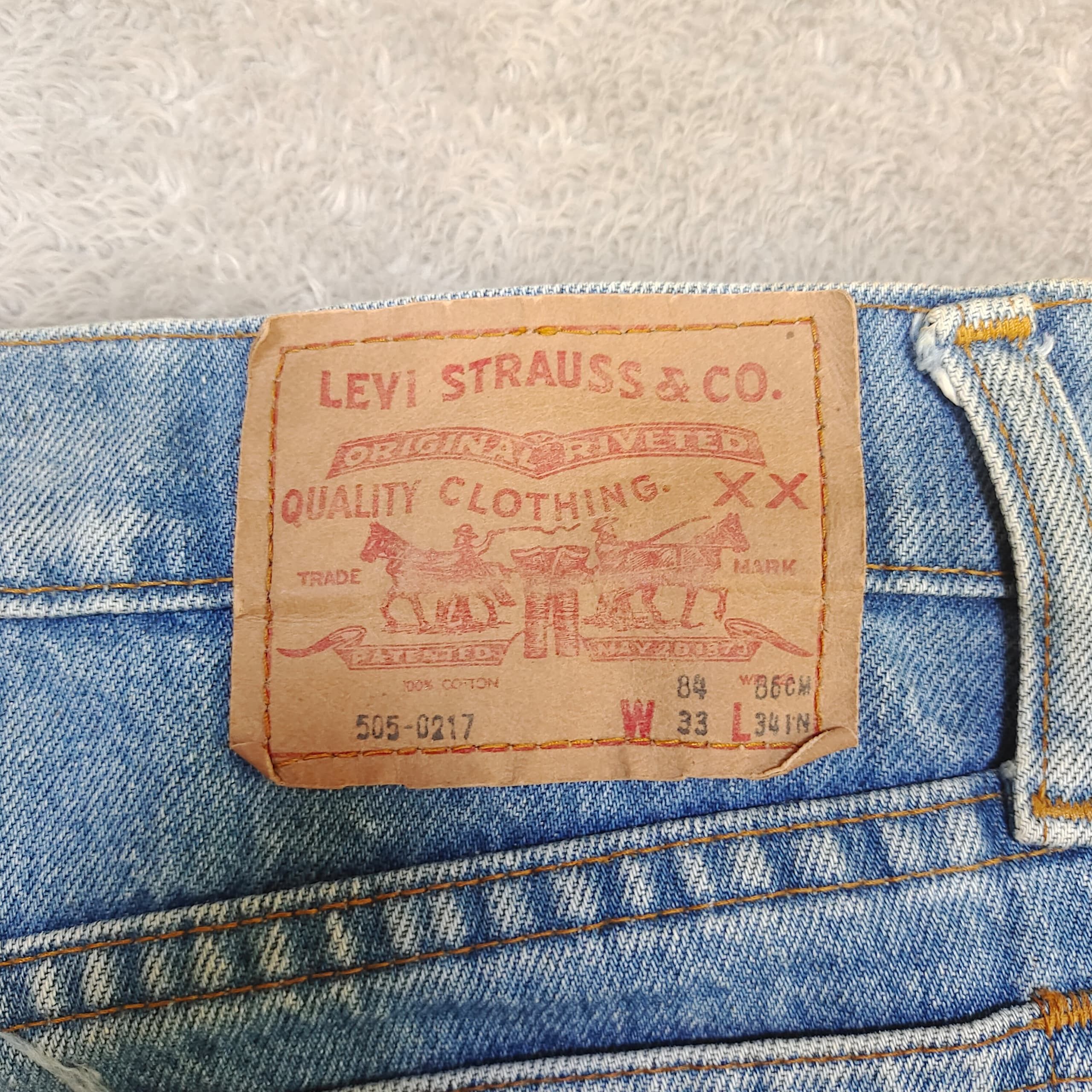 Levi's Levi’s 90s 505 – Ice-Blue Honeycomb Fade, Hong Kong-Made Size US 34 / EU 50 - 13 Thumbnail
