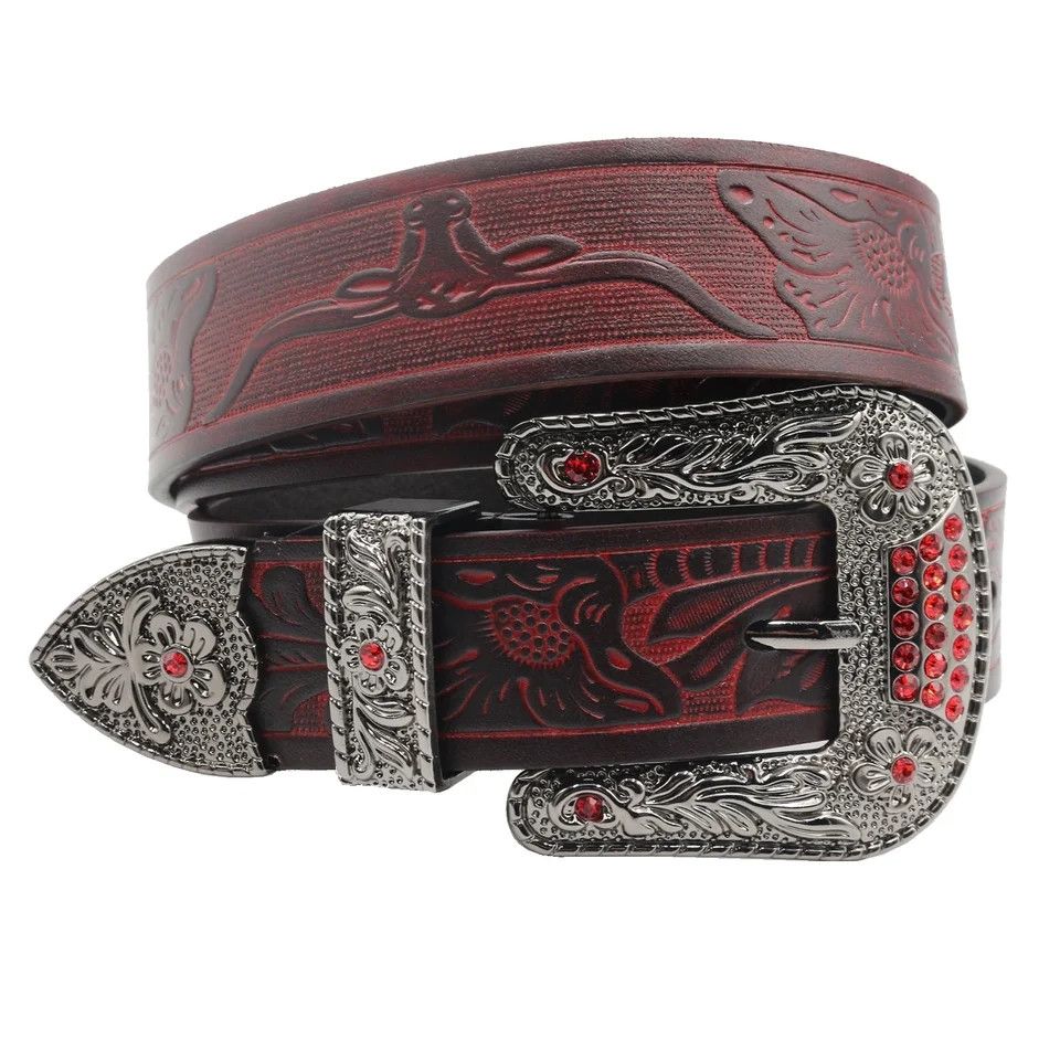 Japanese Brand flower embossment cowboy belt Size ONE SIZE - 5 Thumbnail