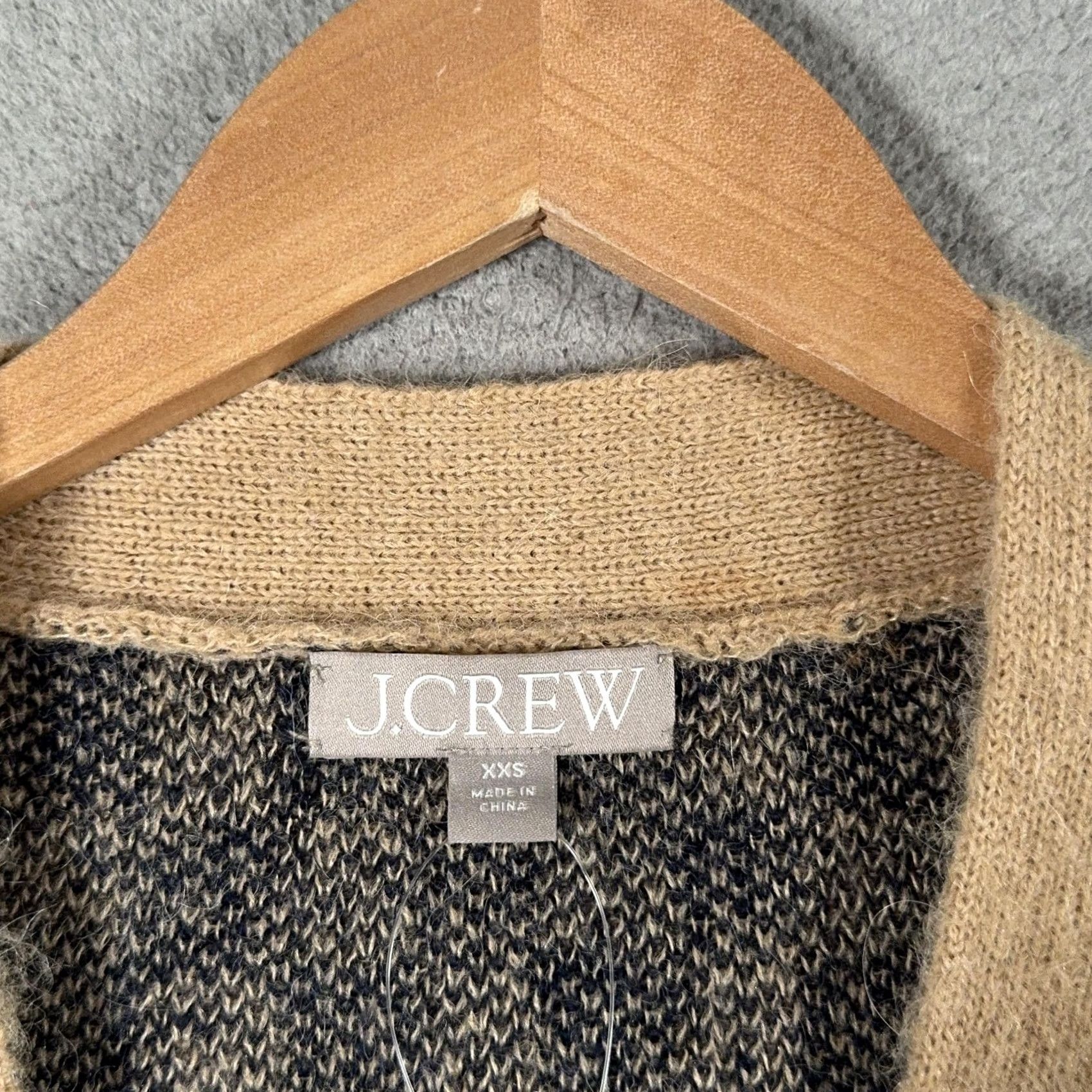 J.Crew J.Crew Cardigan Womens XXS Checkered V-Neck Raglan Knit Wool Alpaca Brushed Yarn Button Front Sweater Brown Navy Tan Pattern Size XXS / US 00 / IT 34 - 2 Thumbnail