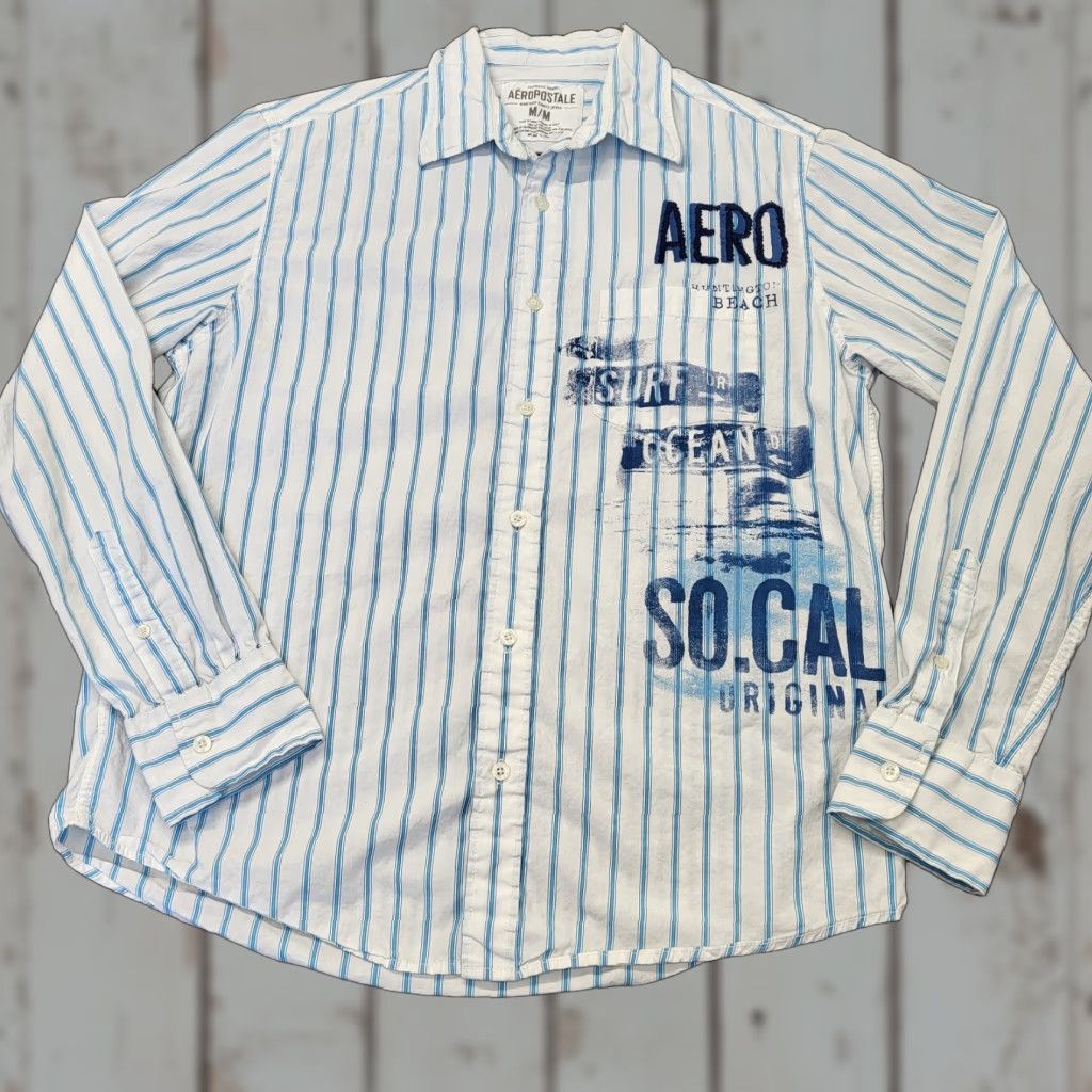 Vintage Aero Aeropostale Blue Striped Logo Long Sleeve Button Down Shirt Mens Medium Size US M / EU 48-50 / 2 - 1 Thumbnail