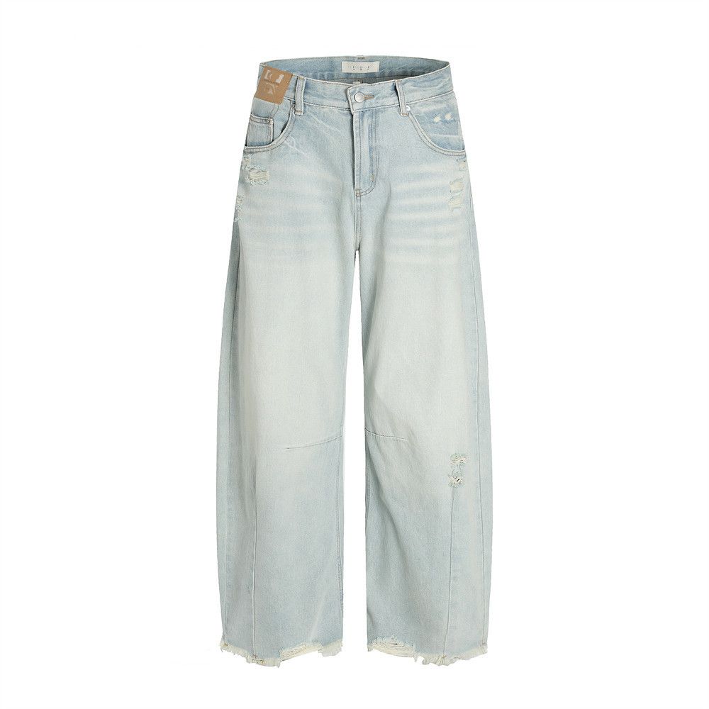 Japanese Brand × Jean Punk washed men's casual distressed raw edge ripped jeans Size US 32 / EU 48 - 1 Thumbnail