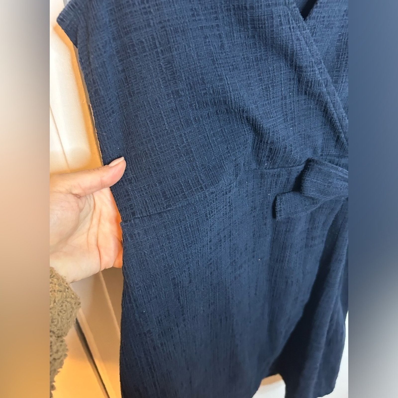 Madewell Madewell Texture & Thread Navy Blue Crosshatch Tie Dress Size XS / US 0-2 / IT 36-38 - 7 Thumbnail