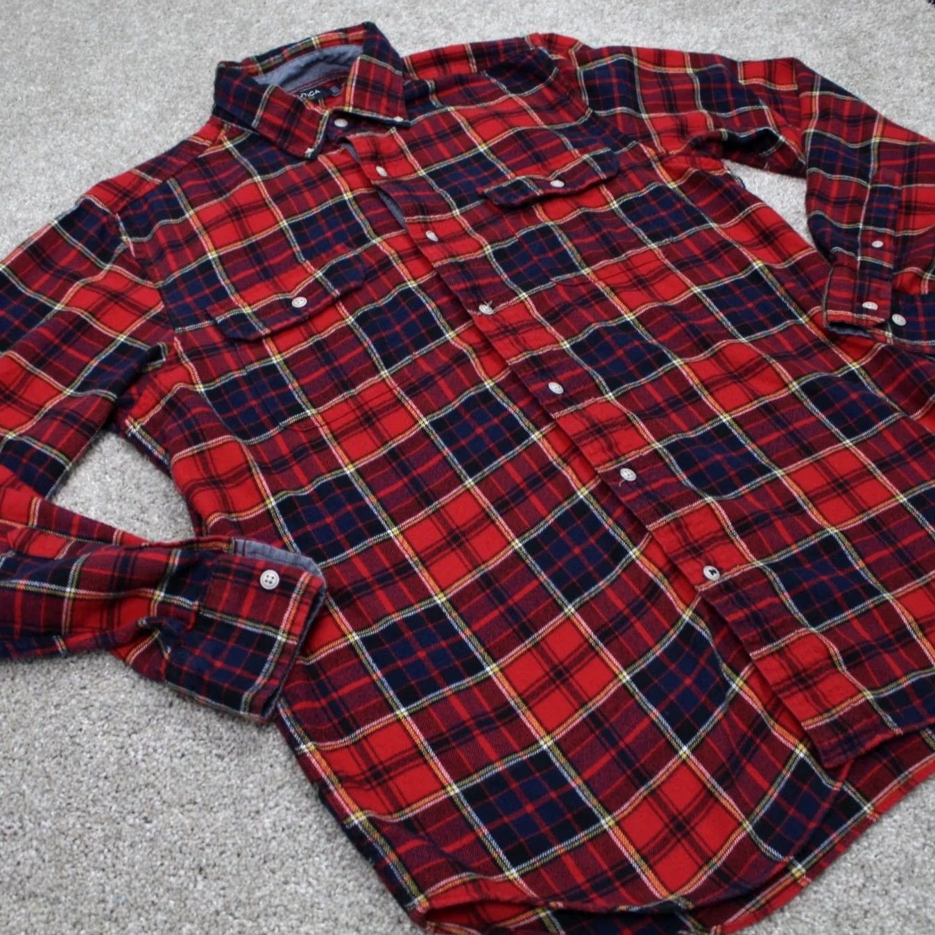 Nautica Nautica Mens Medium Red/Blue Plaid Flannel 100% Cotton Long Sleeve Button Size US M / EU 48-50 / 2 - 6 Thumbnail
