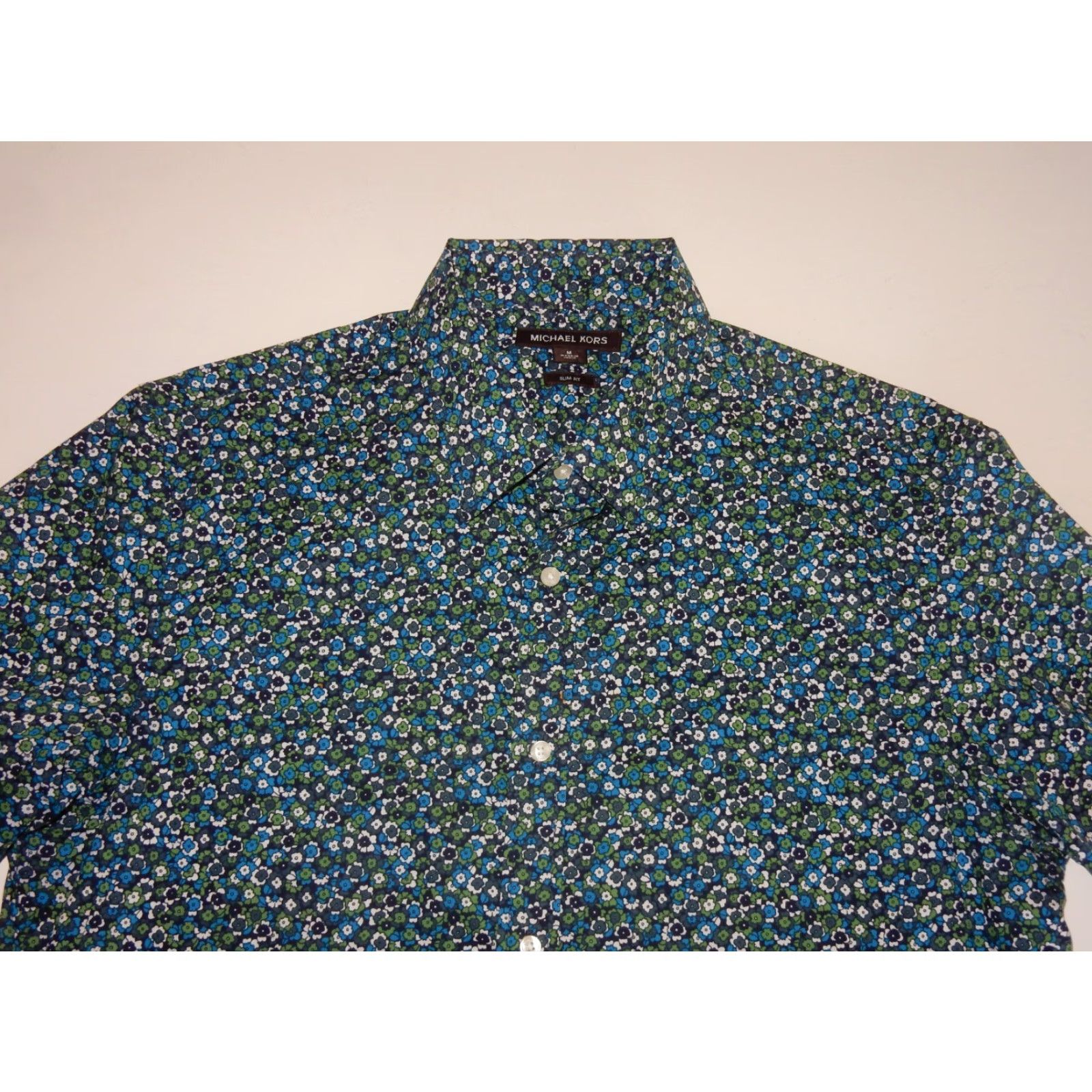 J.Crew MICHAEL KORS Men's Shirt Short Sleeve Button-Front Slim Size M Blue Floral Pattern Button-Up Shirt Mens Medium Blue Size US M / EU 48-50 / 2 - 2 Thumbnail