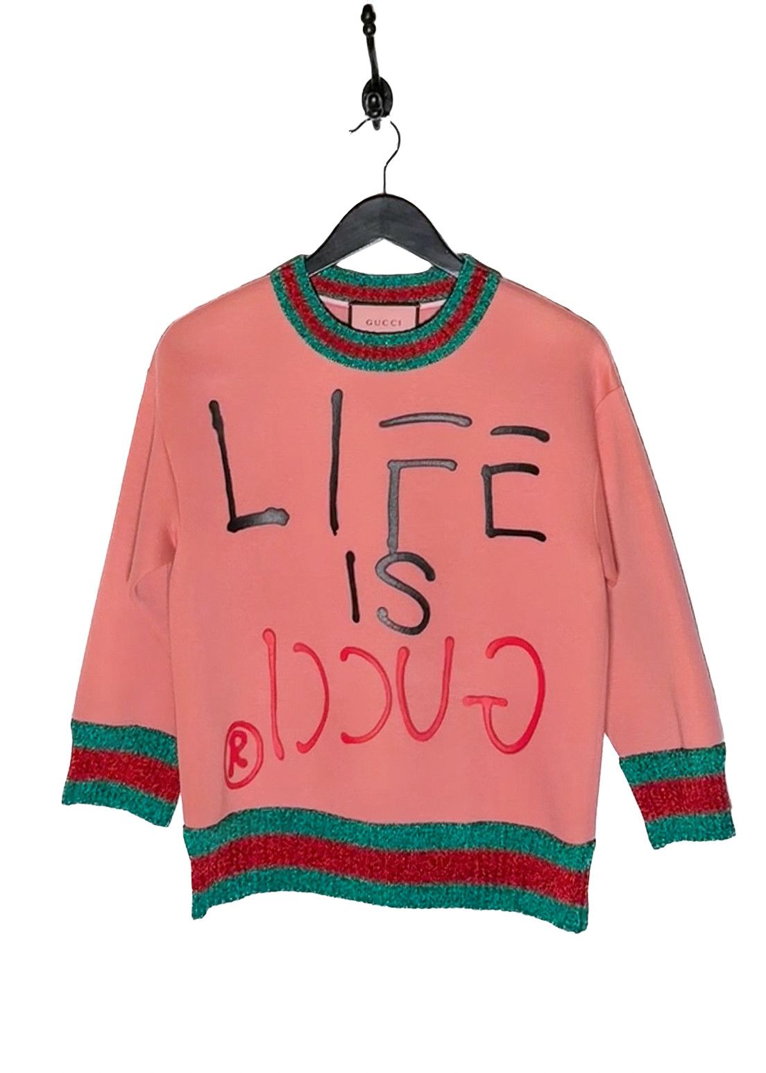 Gucci Gucci "Life Is Gucci" Ghost Pink Cotton Sweatshirt Size XS / US 0-2 / IT 36-38 - 1 Thumbnail