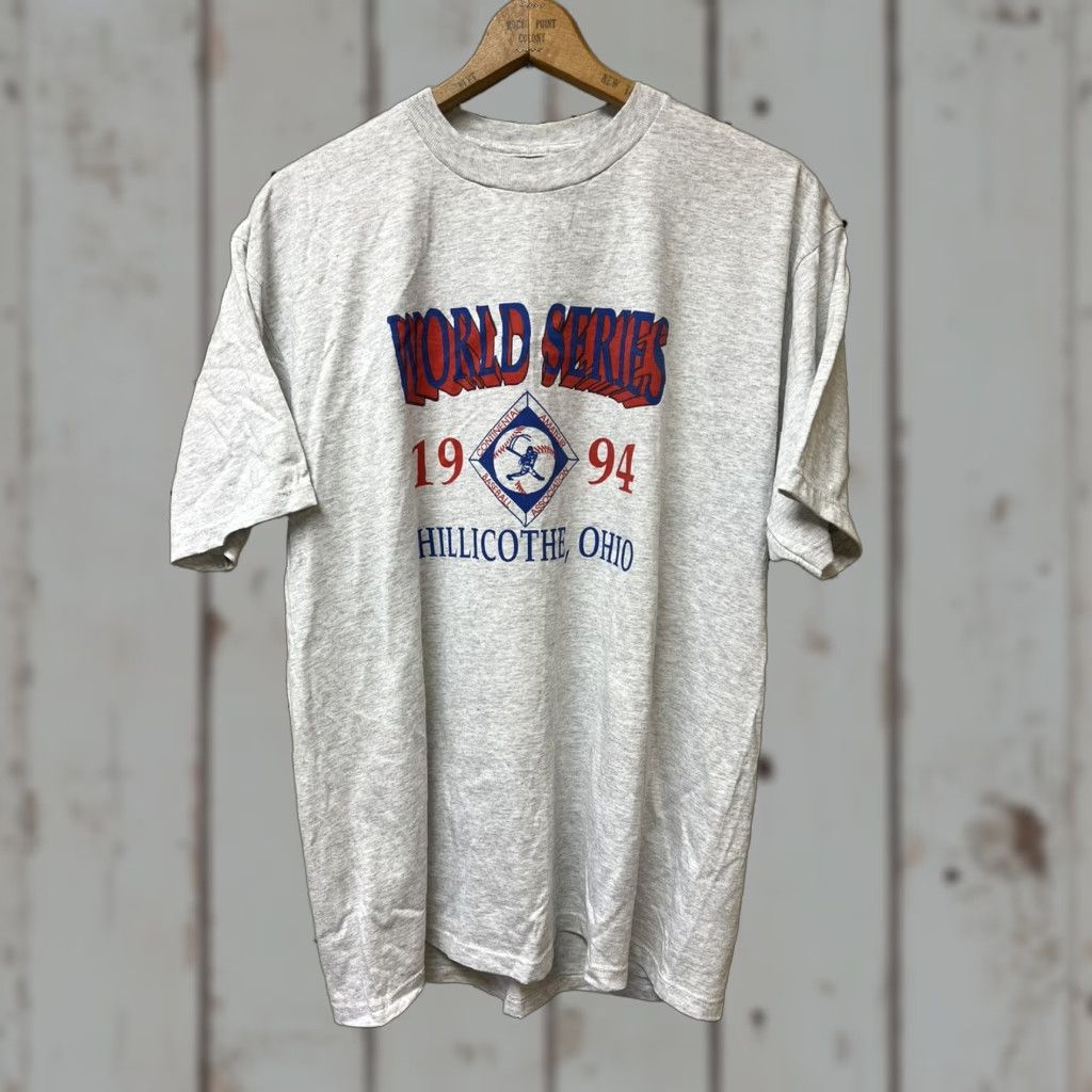 Jerzees VINTAGE Jerzees Mens XL Gray Continental Amateur Baseball World Series 1994 Chillicothe Ohio Crew Neck T-Shirt Mens XL Gray Heather Cotton Blend USA Size US XL / EU 56 / 4 - 1 Thumbnail