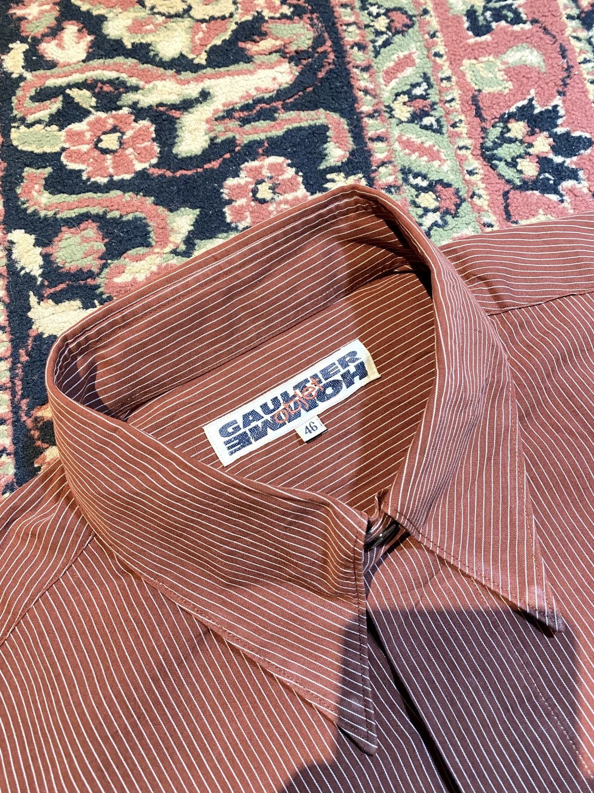Jean Paul Gaultier JEAN PAUL GAULTIER HOME OBJECT, MAROON STRIPE SHIRT BUTTON Size US M / EU 48-50 / 2 - 6 Thumbnail