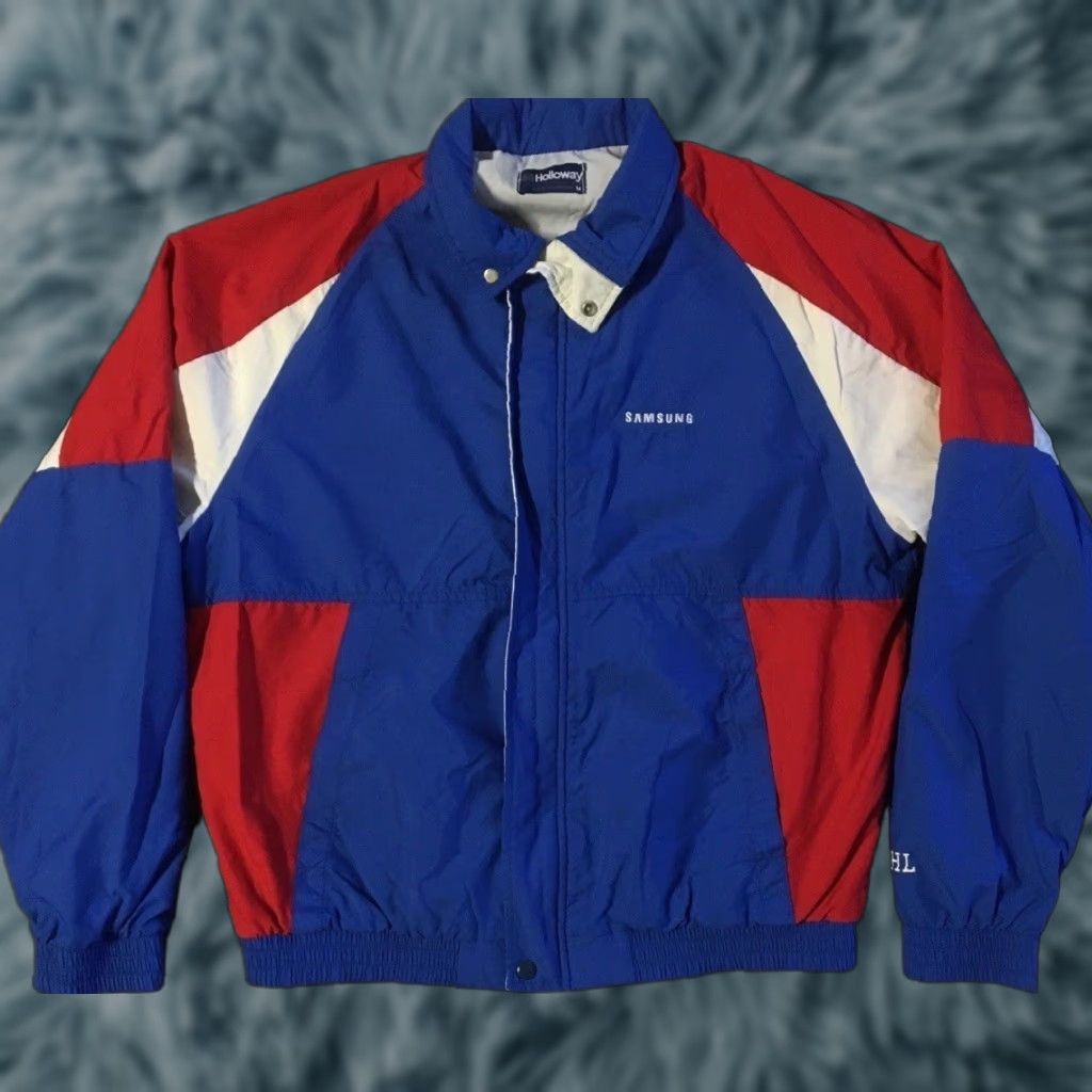 Samsung VINTAGE Samsung Jacket M USA Blue Striped Zip Bomber 90s Grunge Motorcycle College Hip Hop Retro USA Mens Size US M / EU 48-50 / 2 - 1 Thumbnail