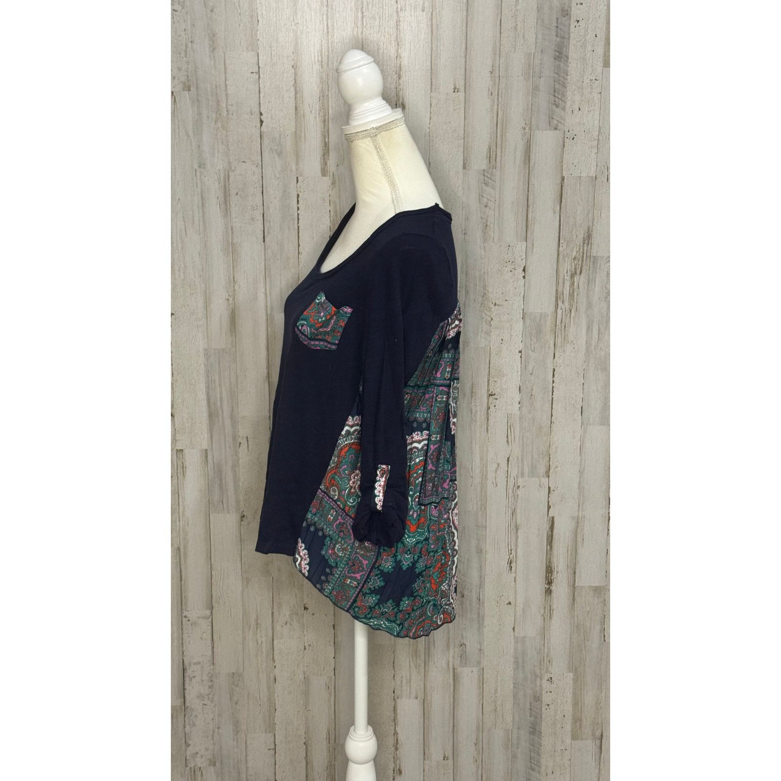 Anthropologie Anthropologie Women Blue Paisley Pleated Long Sleeve T-Shirt Size M / US 6-8 / IT 42-44 - 2 Thumbnail