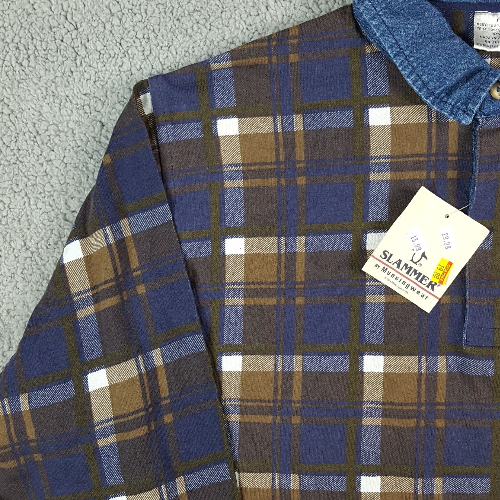 Vintage VINTAGE MunsingWear Polo Shirt Men's Large Casual Plaid Cotton 90s Grunge Preppy Size 42R - 3 Thumbnail