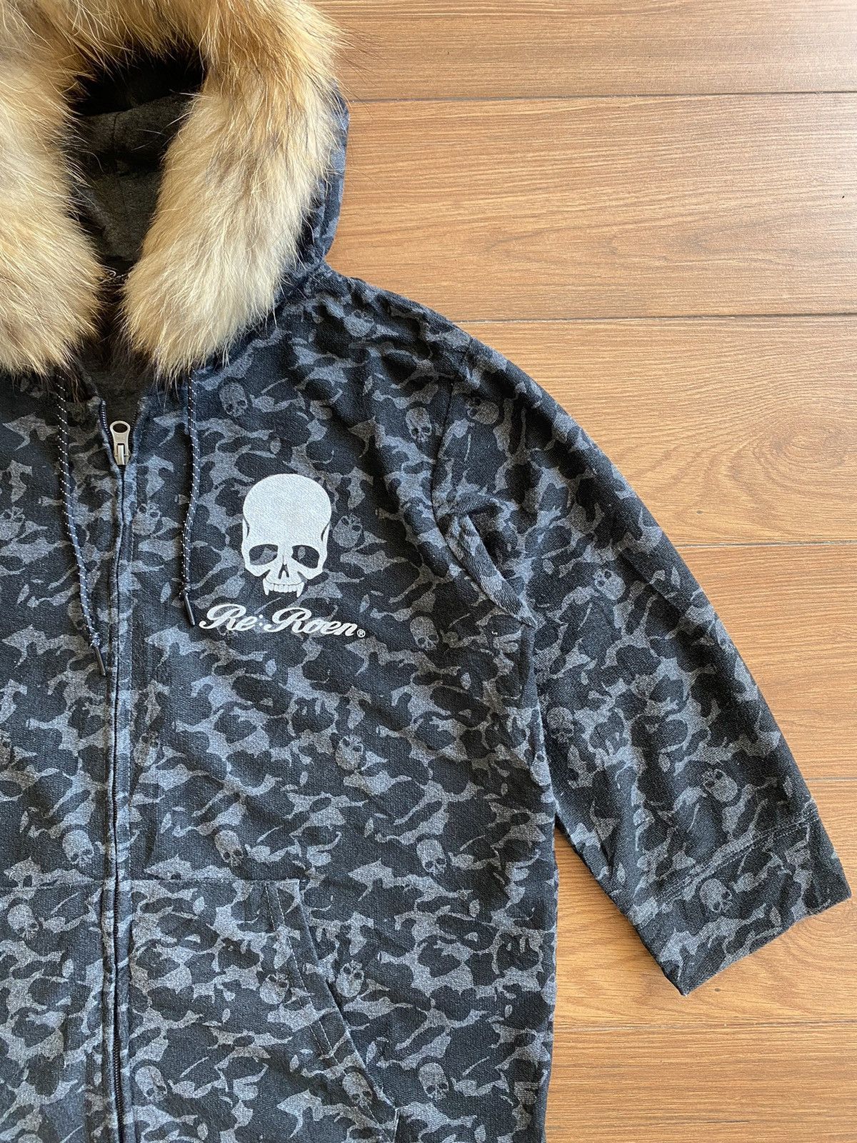 If Six Was Nine × Japanese Brand × Le Grande Bleu (L.G.B.) Japanese Roen Fur Hoodie Overprinted Camo Skull Size US L / EU 52-54 / 3 - 2 Thumbnail