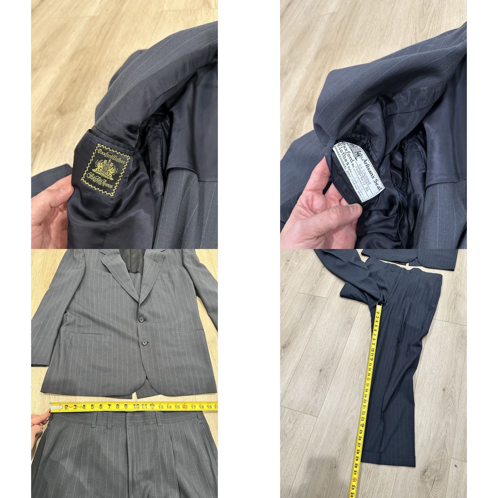 Vintage VINTAGE Oxxford Suit Gray Pinstripe 2 Piece Men 43 Regular Wool 42x36 Long Notch Lapel 2-Button Single-Breasted Size 46R - 10 Thumbnail