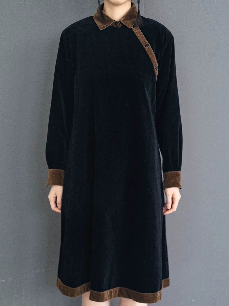 Kenzo KENZO Brown hooker black velvet slanted front dress vintag Size M / US 6-8 / IT 42-44 - 4 Thumbnail