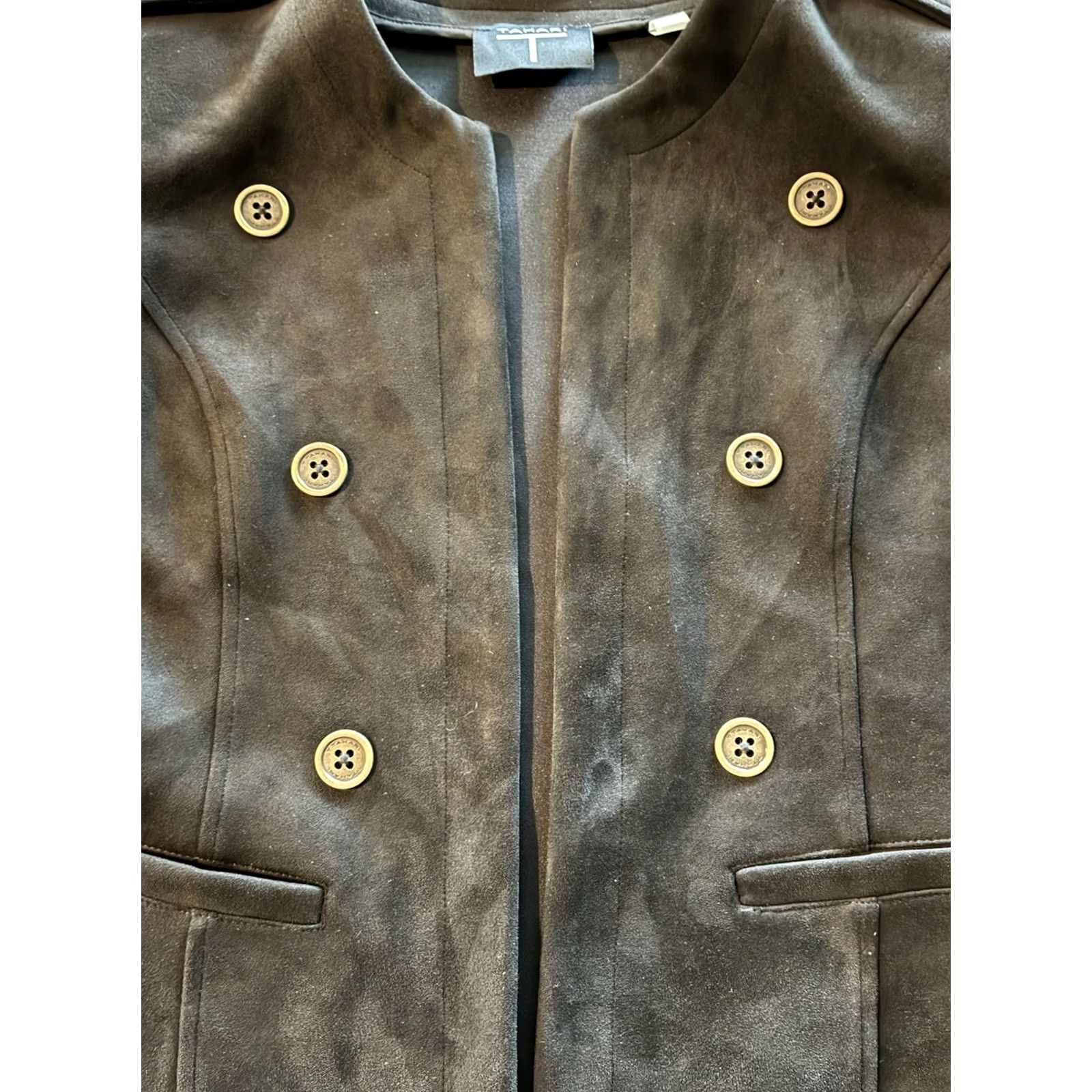 Vintage Tahari Womens Open Jacket Top Black Faux Leather Polyester Spandex 8 Size M / US 6-8 / IT 42-44 - 3 Thumbnail