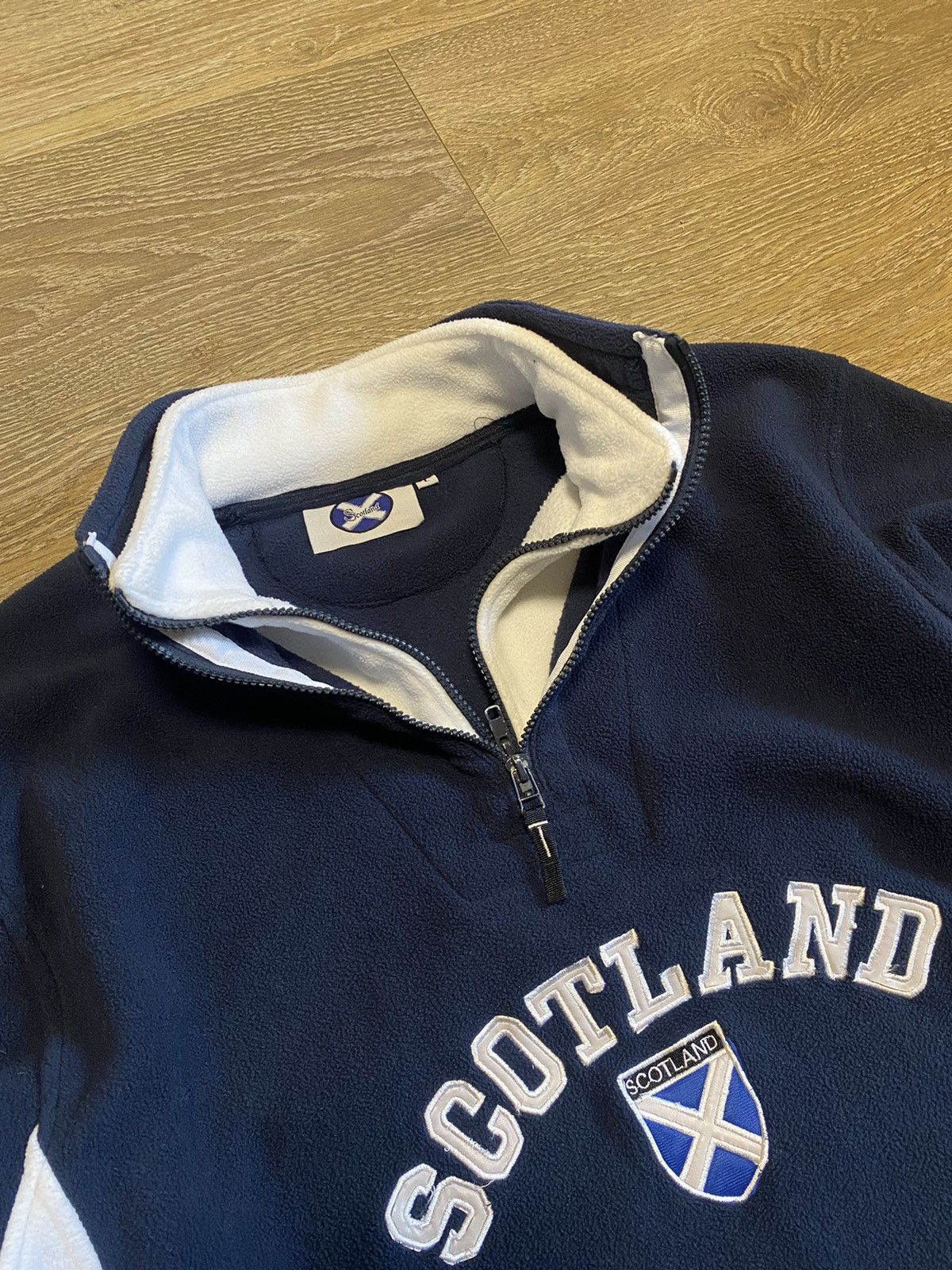 Japanese Brand × Vintage Vintage Scotland 1/4 Zip Navy Fleece Sweatshirt Size US L / EU 52-54 / 3 - 6 Thumbnail