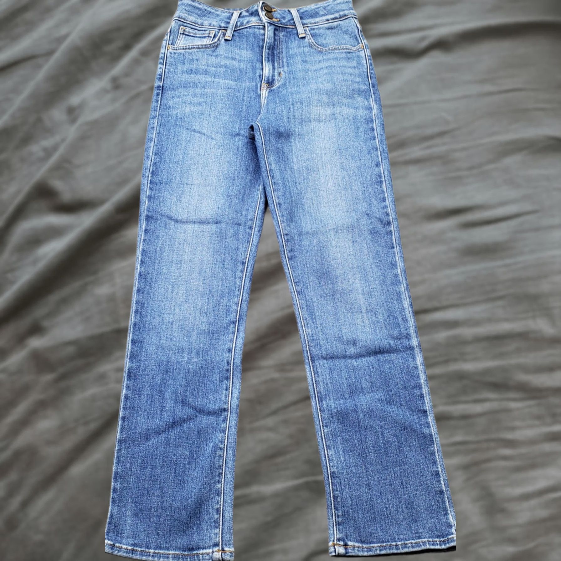 Denime JUST BLACK White? Wait - original color Blue. Title: Just Black Straight Jeans Womens 26 Blue Denim Stretch Boho Button Fly Made USA Size 26" / US 2 / IT 38 - 1 Thumbnail