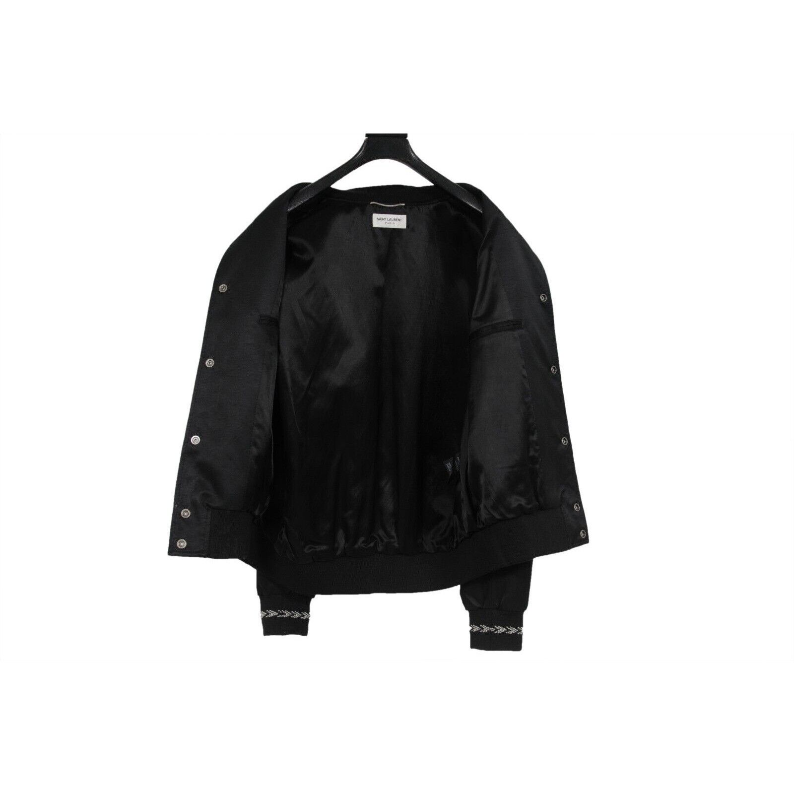 Saint Laurent Paris Ikat Bomber Jacket Black Satin Size US L / EU 52-54 / 3 - 7 Thumbnail