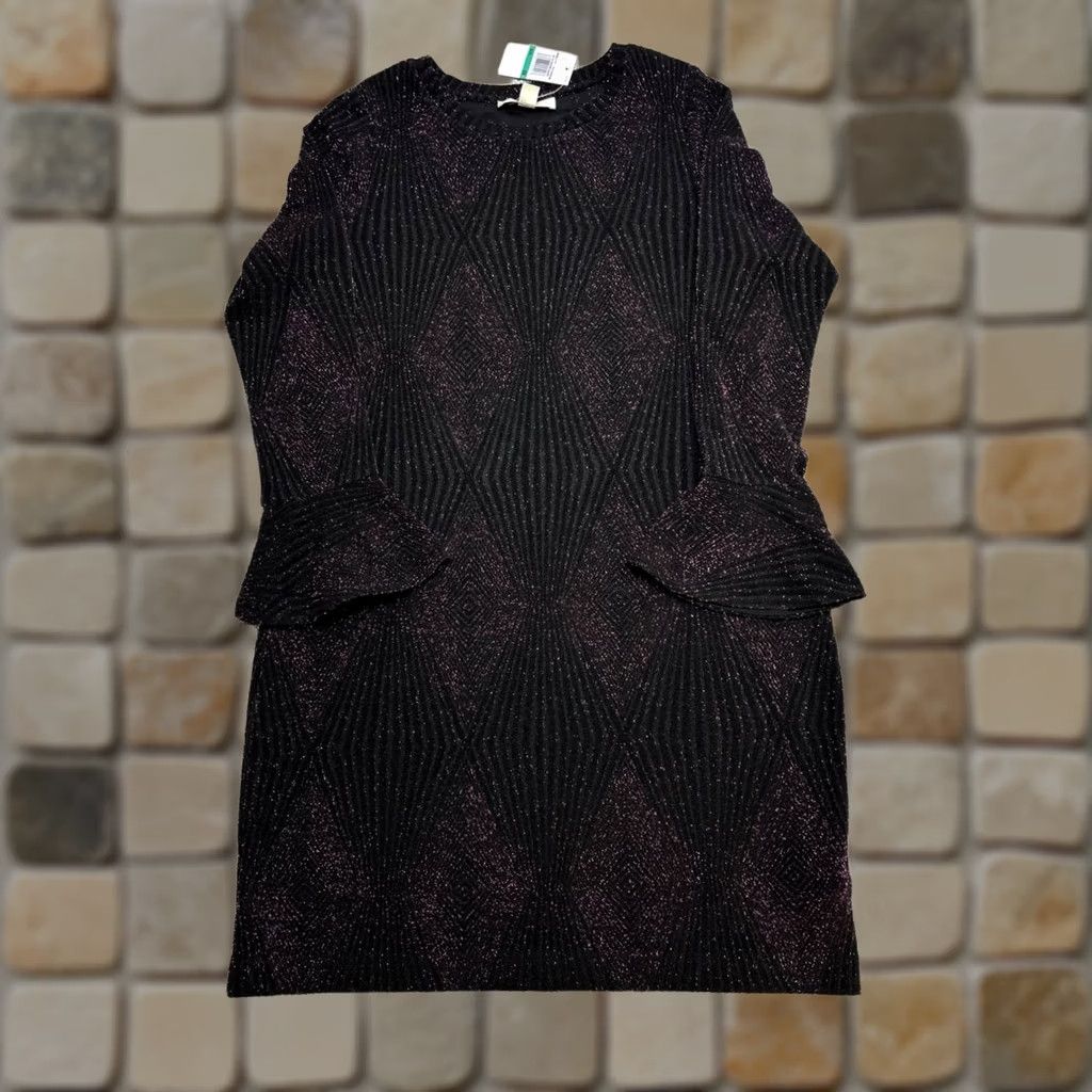 Michael Kors Michael Kors Dress Womens 0x Black Purple Blouson Short A-Line Sleeve Long Neckline Round Zip Size XL / US 12-14 / IT 48-50 - 1 Thumbnail
