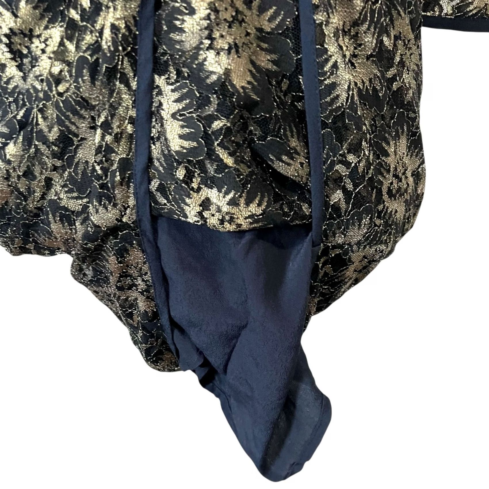 Vintage Sam & Lavi Shift Dress Sheer Lace Overlay Navy & Metallic Gold Party Glam XS Dress Women Short 3/4 Sleeve Vintage No Size XS / US 0-2 / IT 36-38 - 2 Thumbnail