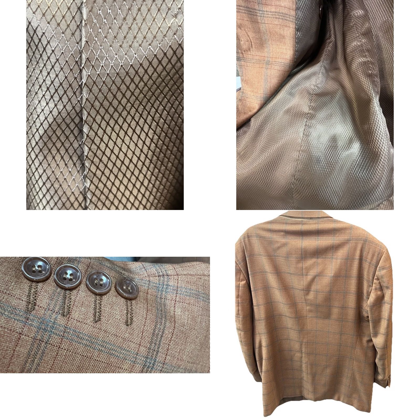 Santoni Mantoni Super 140's Wool Blazer Mens 42L Rust Color Milan Italy Check Pattern Size 42R - 8 Thumbnail