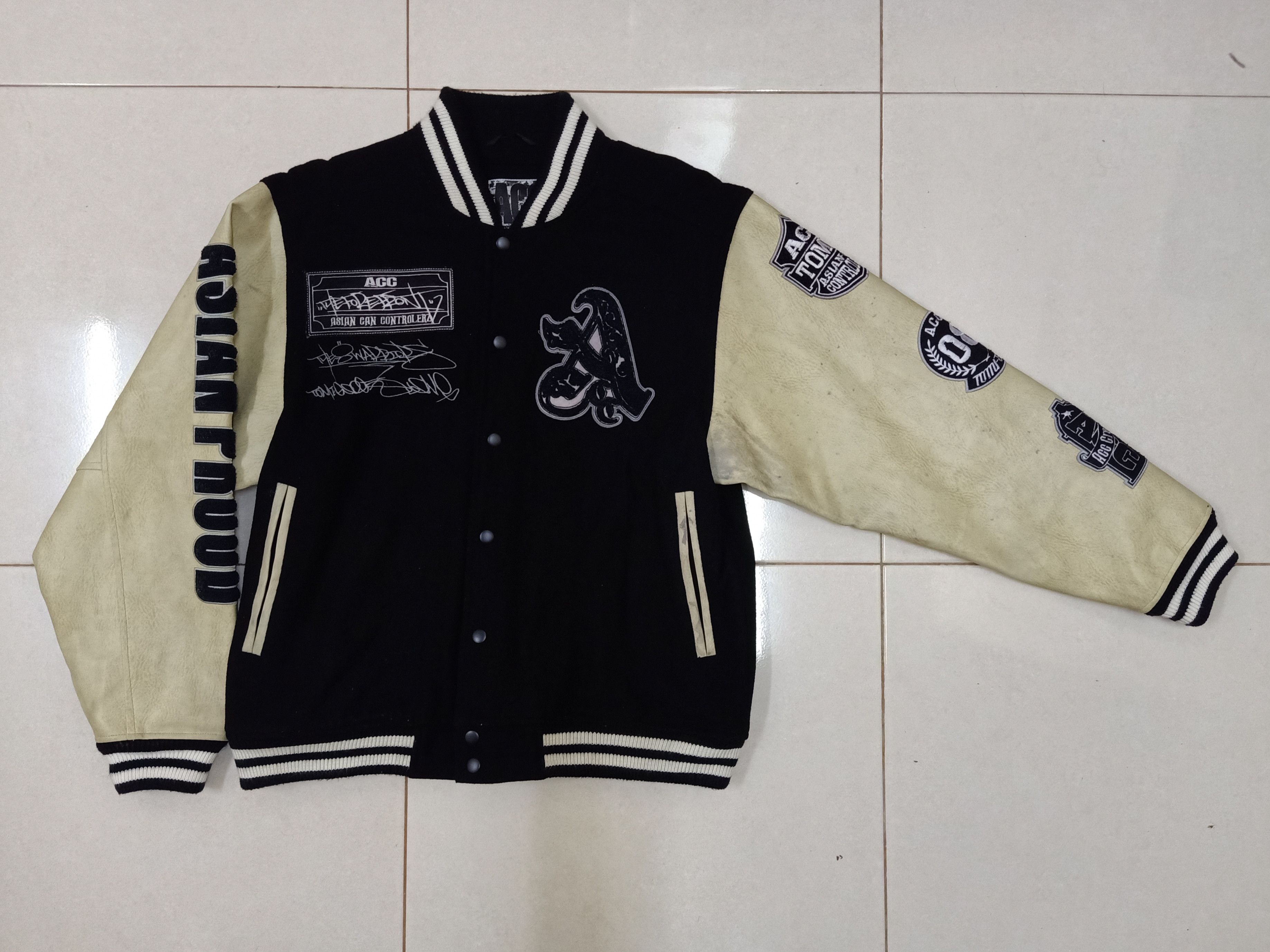 Japanese Brand ACC ASIAN CAN CONTROLERZ Leather Sleeves Varsity Jacket Size US L / EU 52-54 / 3 - 3 Thumbnail