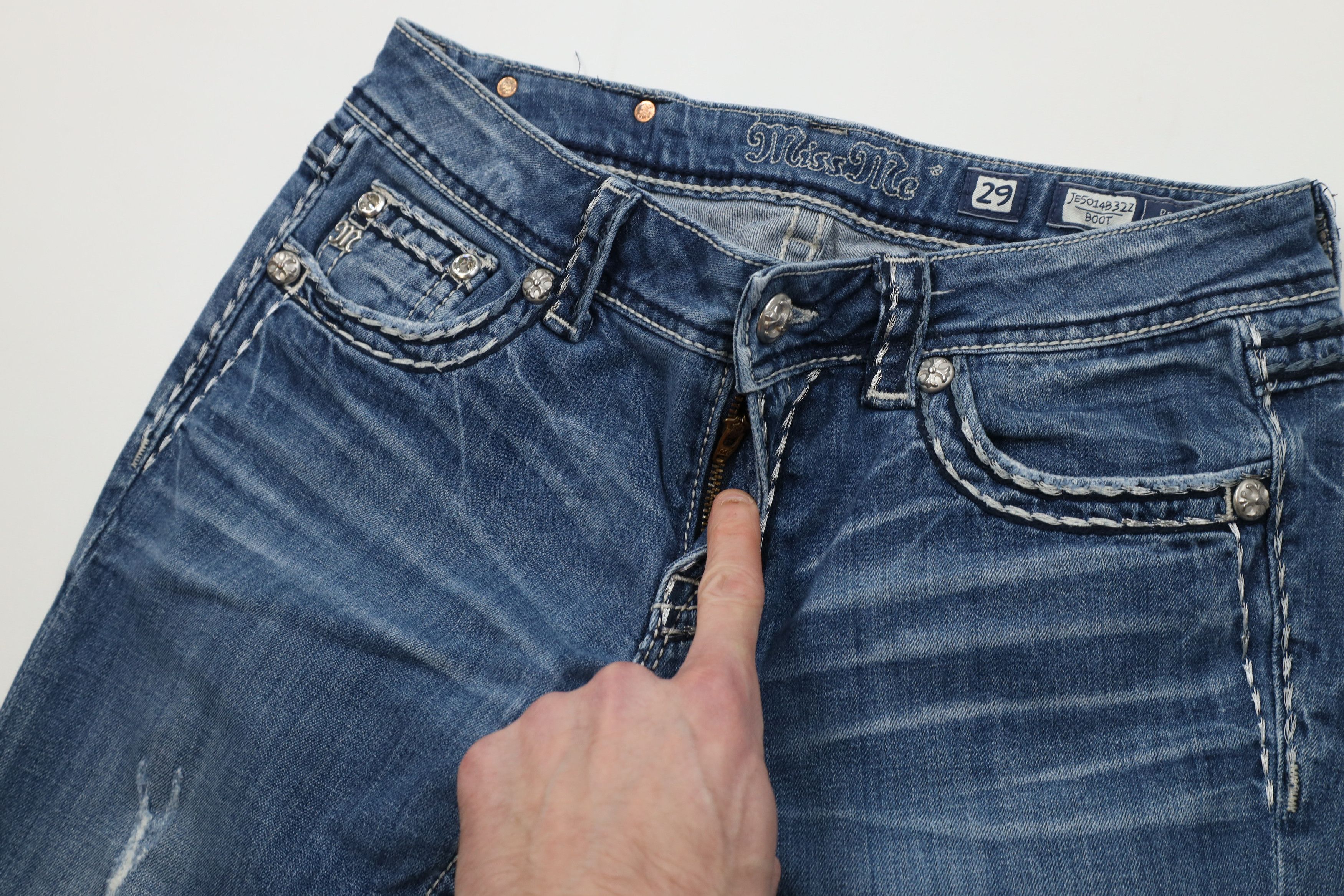 Miss Me Miss Me Thick Stitch Jeweled Stretch Boot Cut Denim Jeans Size 29" - 7 Thumbnail