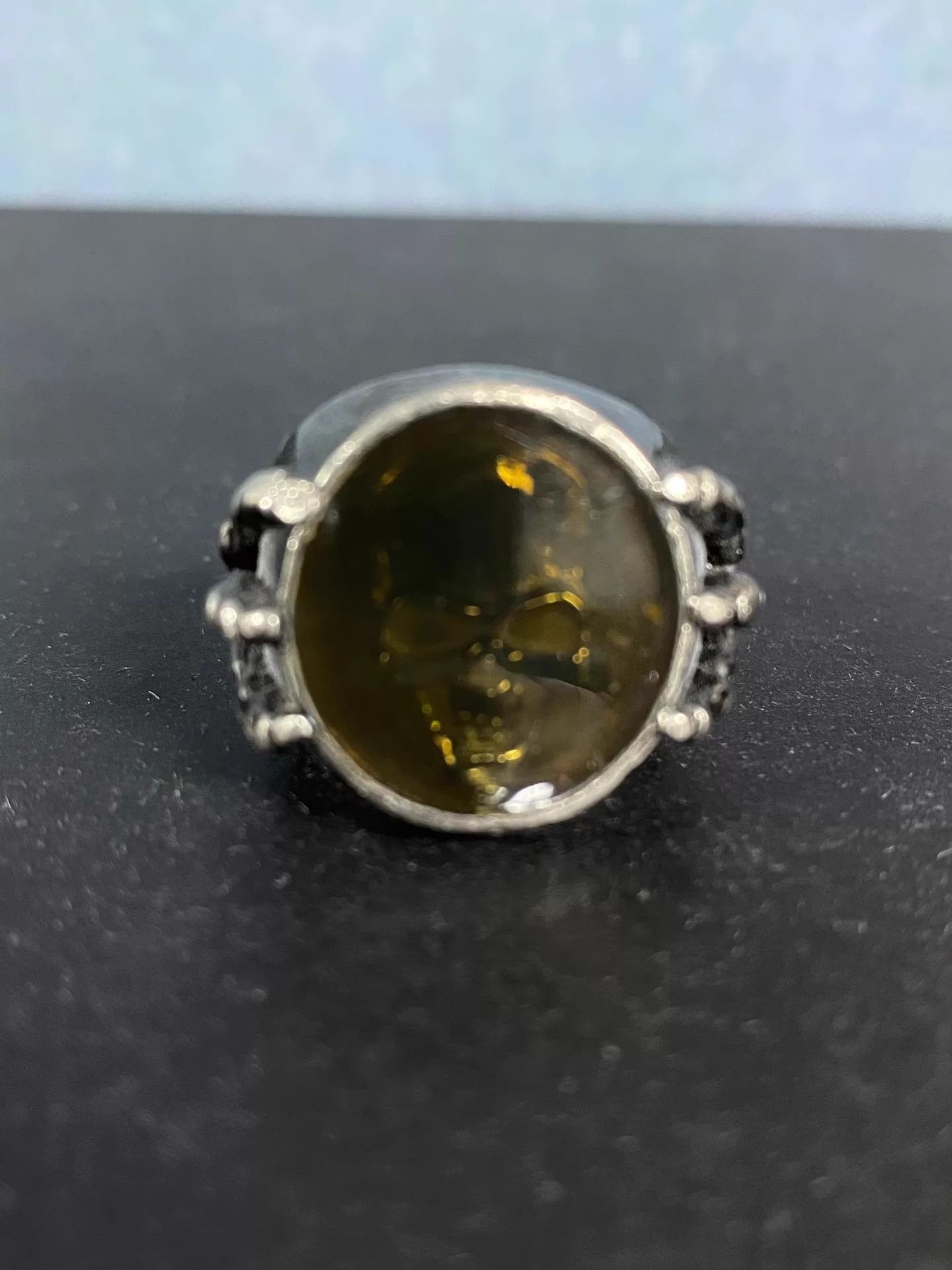 Number (N)ine Number nine Eagle Claw Amber Skull 950 Silver Ring Size ONE SIZE - 6 Thumbnail