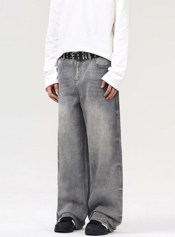Japanese Brand Men's Retro Gray Baggy Washed Distressed Loose Fit Jeans Size US 32 / EU 48 - 2 Thumbnail