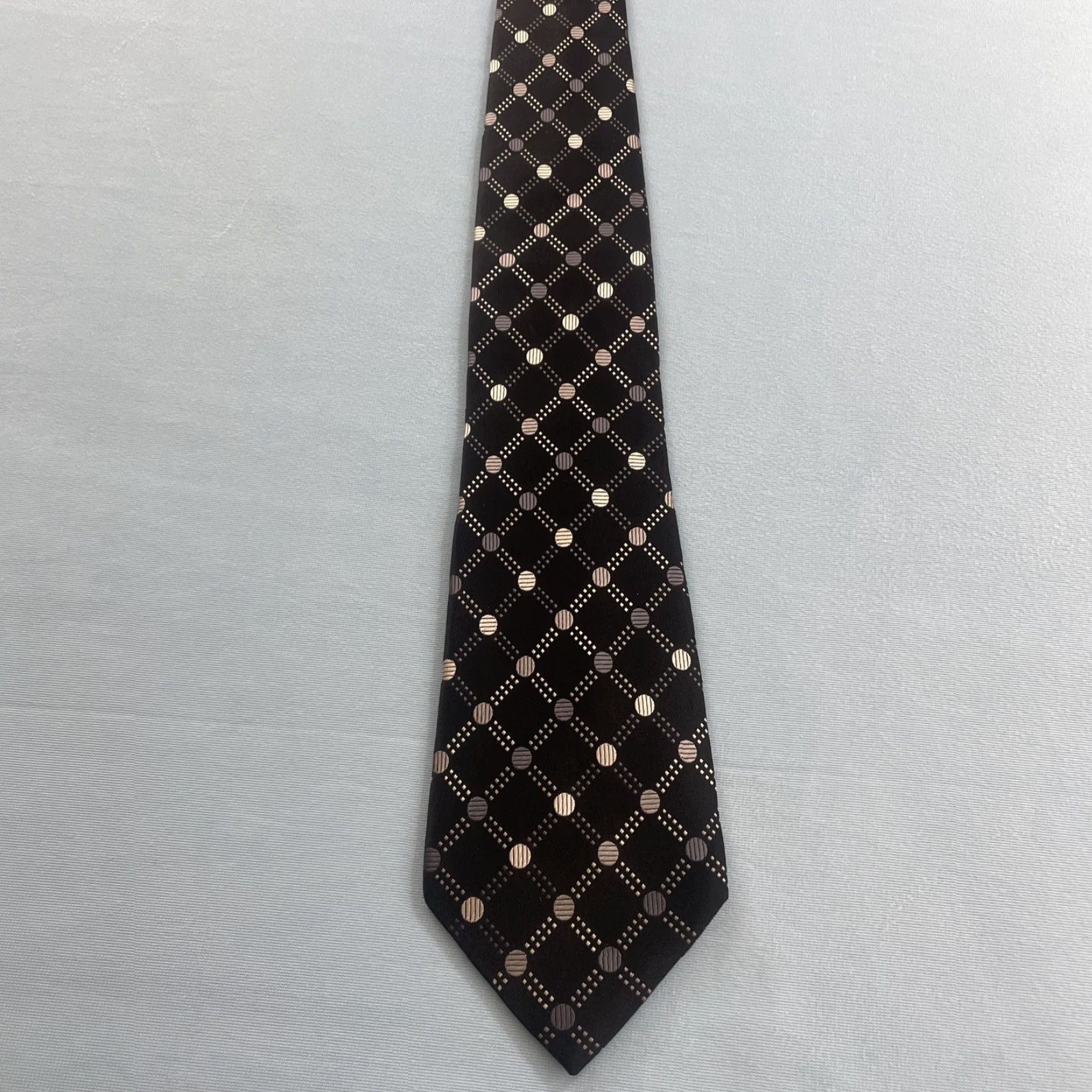 Alfani VINTAGE Alfani Tie Geometric Wide Silk Black White Monster 70s 1990s Mens Size ONE SIZE - 7 Thumbnail