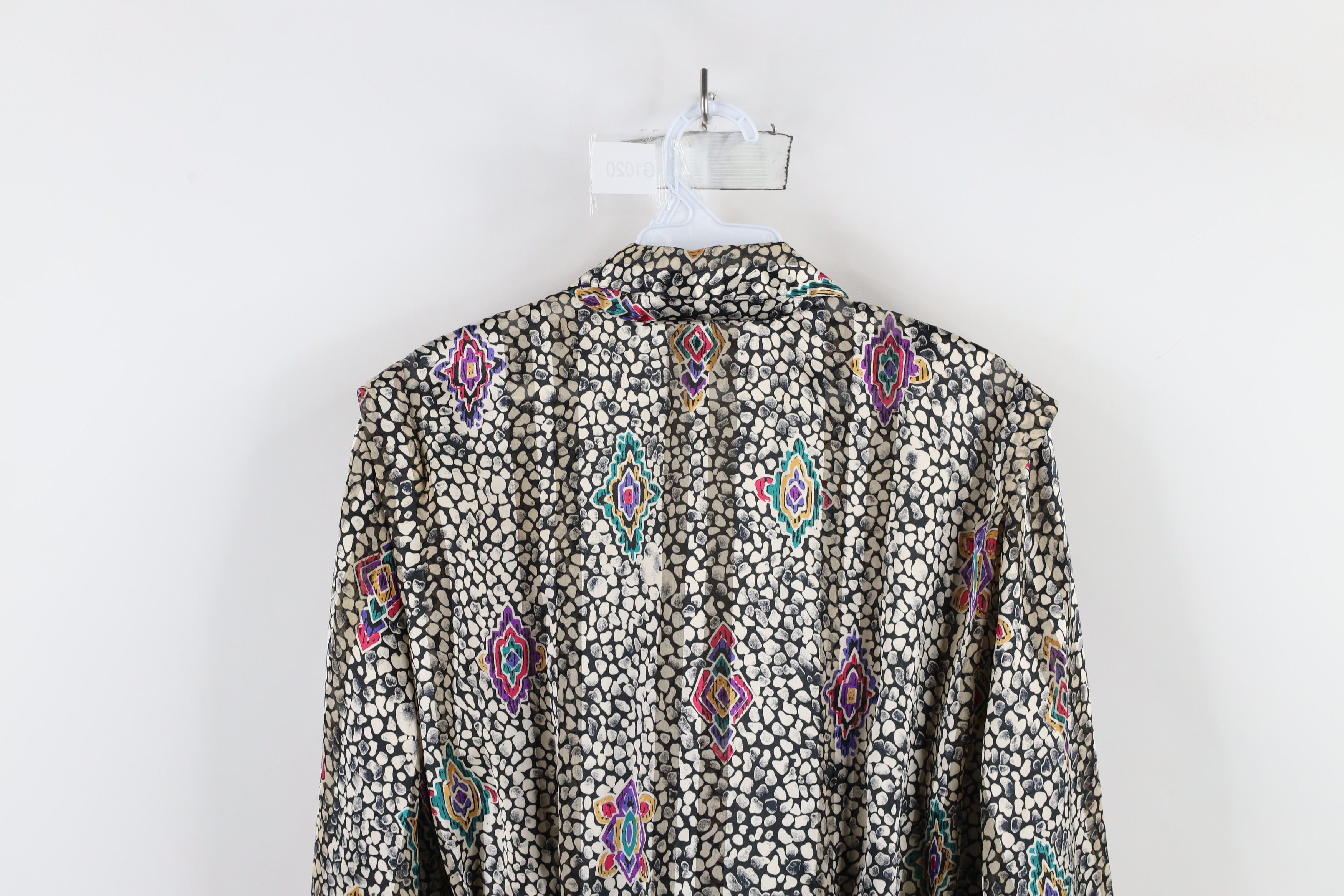 Vintage Vintage 90s Geometric Sheer Silky Polyester Button Shirt Size XL / US 12-14 / IT 48-50 - 10 Thumbnail