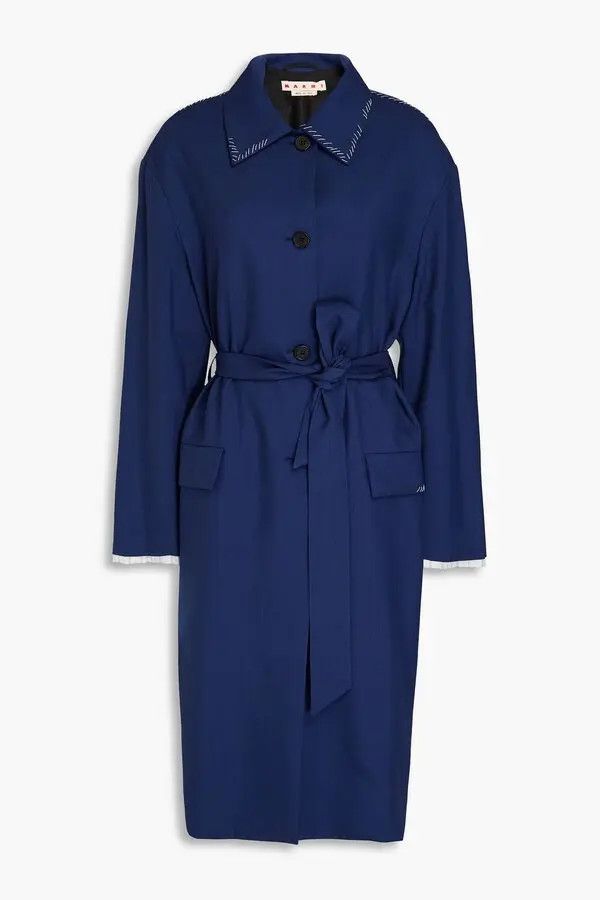 Marni oc11z0525 Belted Embroidered Wool Coat in Indigo Size S / US 4 / IT 40 - 1 Thumbnail
