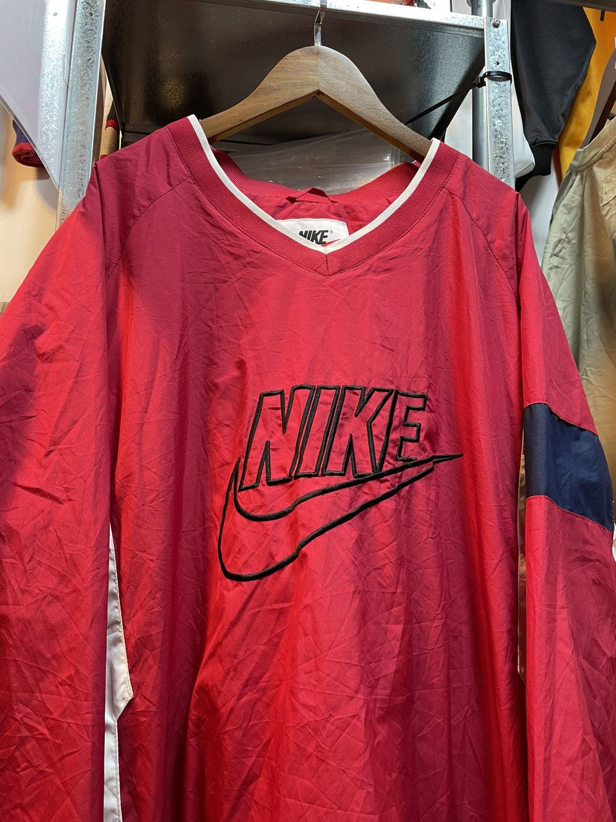Nike Vintage Nike Spell Out V-Neck Windbreaker Size US XL / EU 56 / 4 - 2 Thumbnail