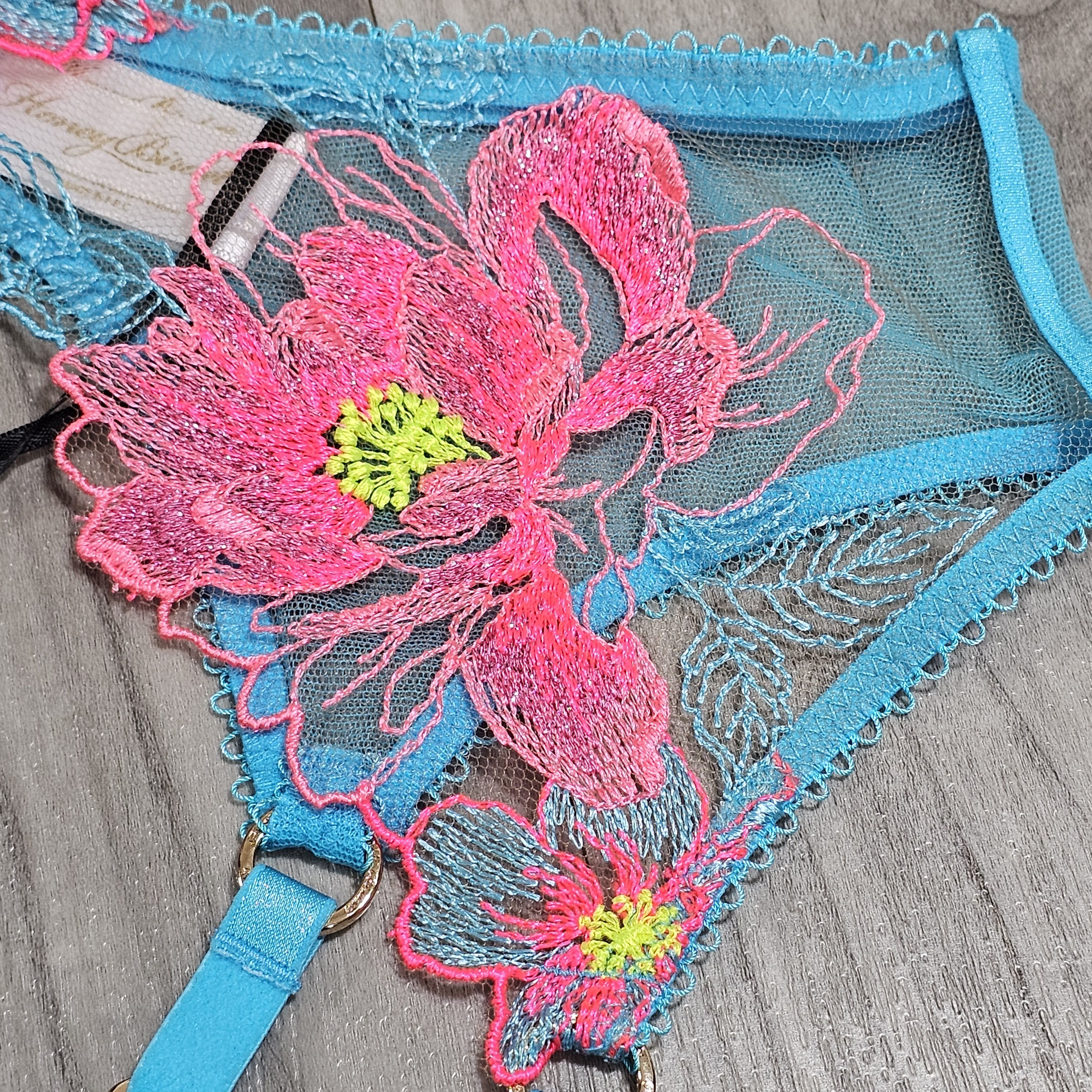 Other Honey Birdette Christine Turquoise Suspender Garter Belt M Size ONE SIZE - 2 Thumbnail