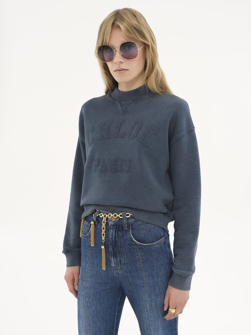 Chloe oc11z0226 Short Logo Sweatshirt in Blue Size S / US 4 / IT 40 - 3 Thumbnail