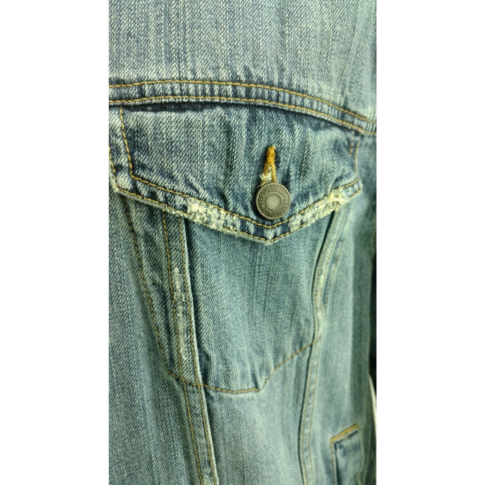 Vintage Aéropostale Denim Jean Jacket Mens Distressed Large Denim Jean Jacket Mens L Blue 90s Event Size US 33 - 6 Thumbnail