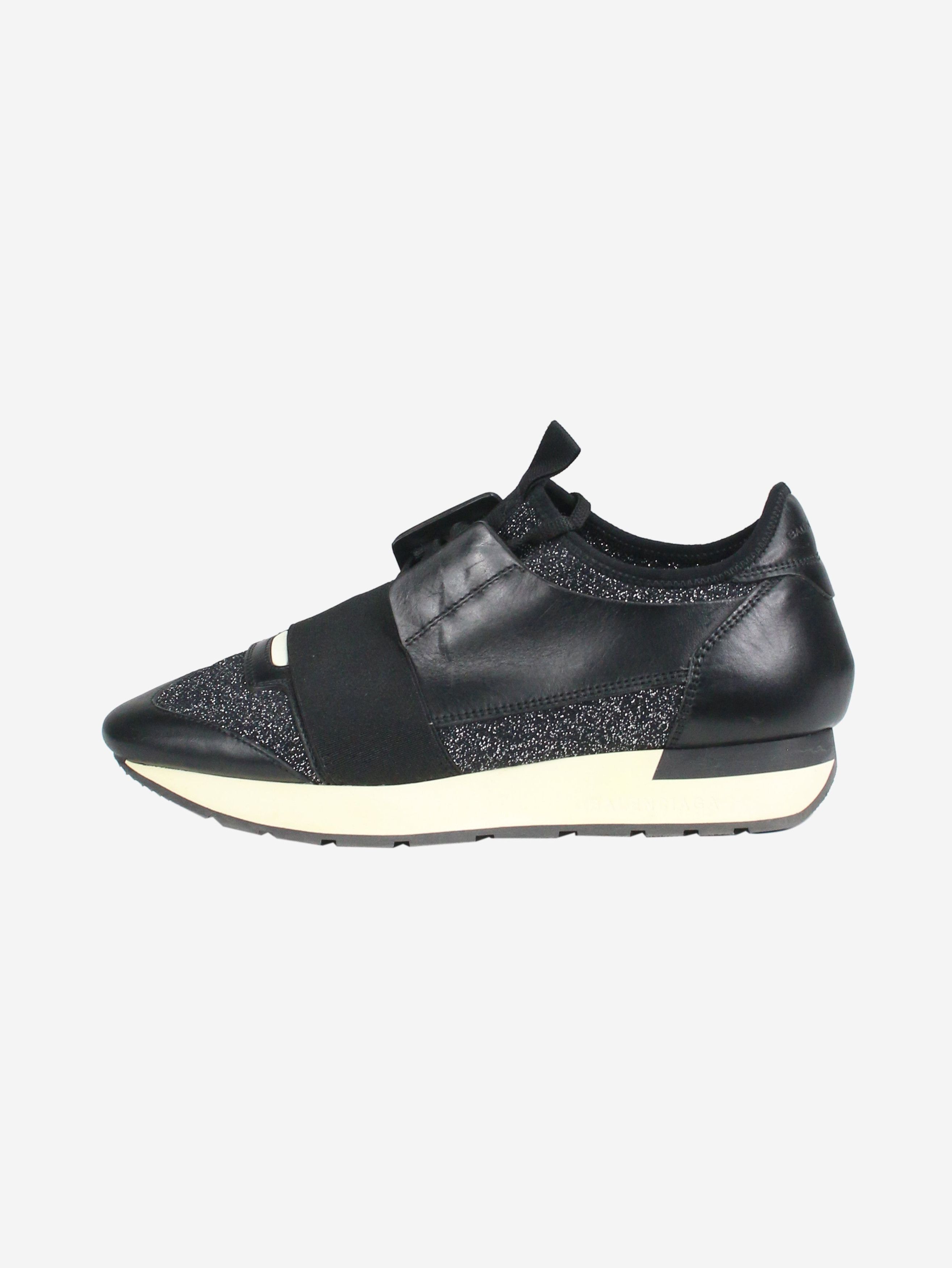image of Balenciaga Black Glitter Knit Race Runners - Size Eu 37 Shoes, Women's