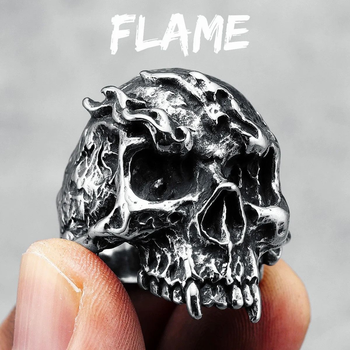 Jewelry Flame Skull Men Ring Size ONE SIZE - 1 Thumbnail